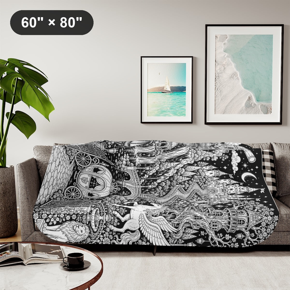 Enchanted Castle Kingdom Sherpa Blanket kit shown in a lifestyle mockup - styled in a living room - 60" × 80"