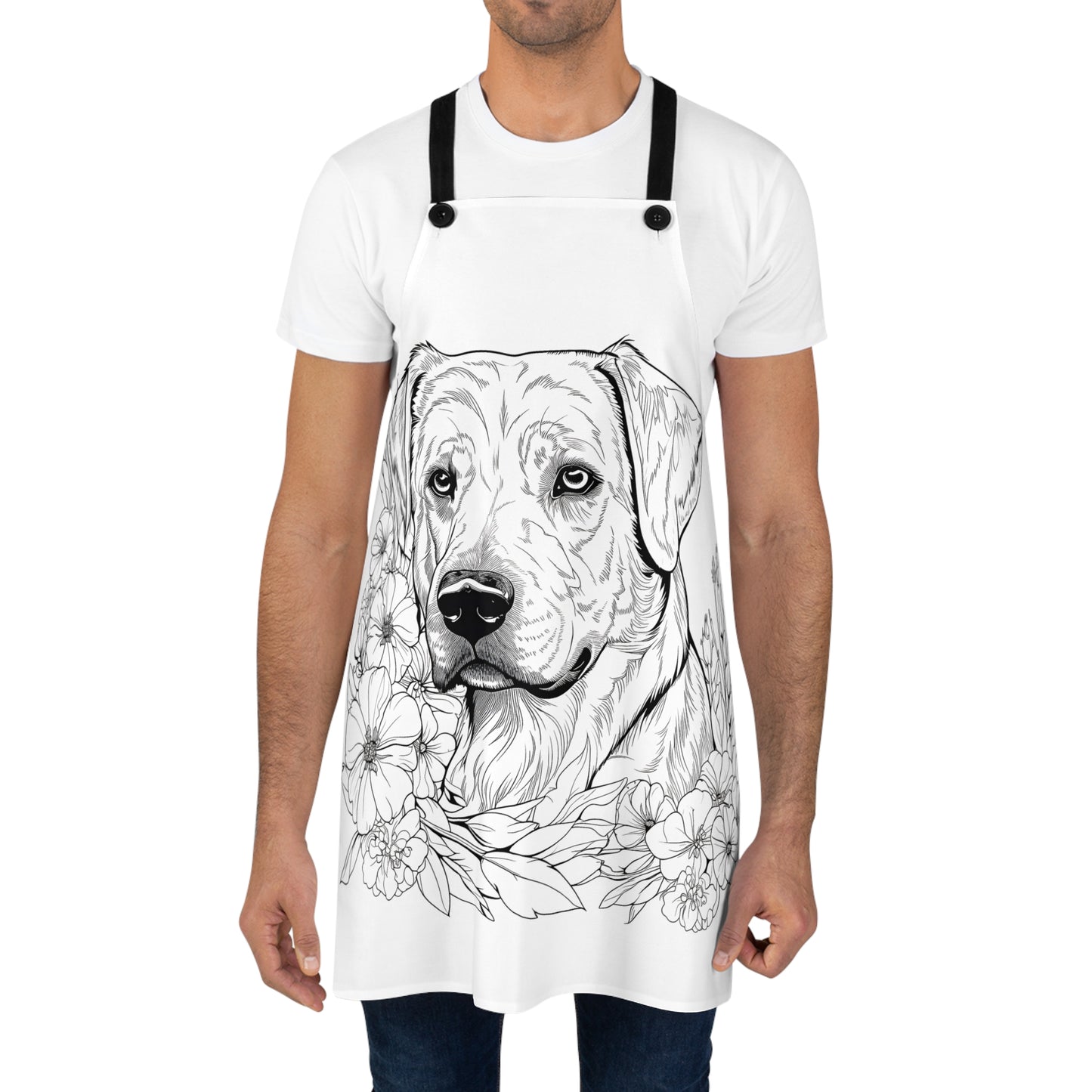 Apron Coloring Kit with 10 Fabric Markers - Dog in Flowers