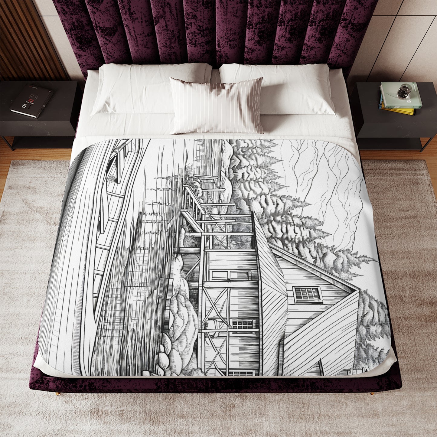 Blanket Coloring Kit with 10 Fabric Markers - Lakeside Cabin