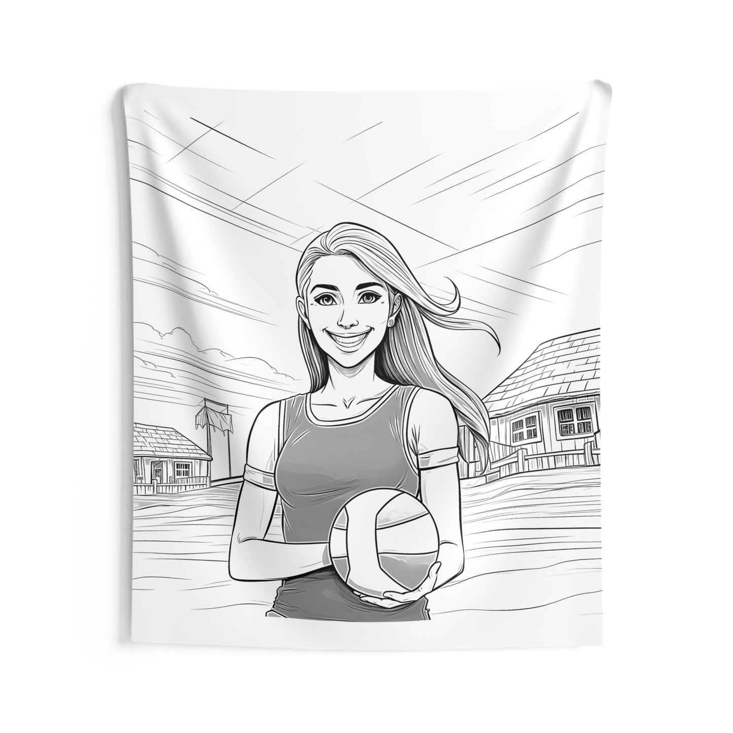 Indoor Wall Tapestries Coloring Kit with 10 Fabric Markers - Volleyball
