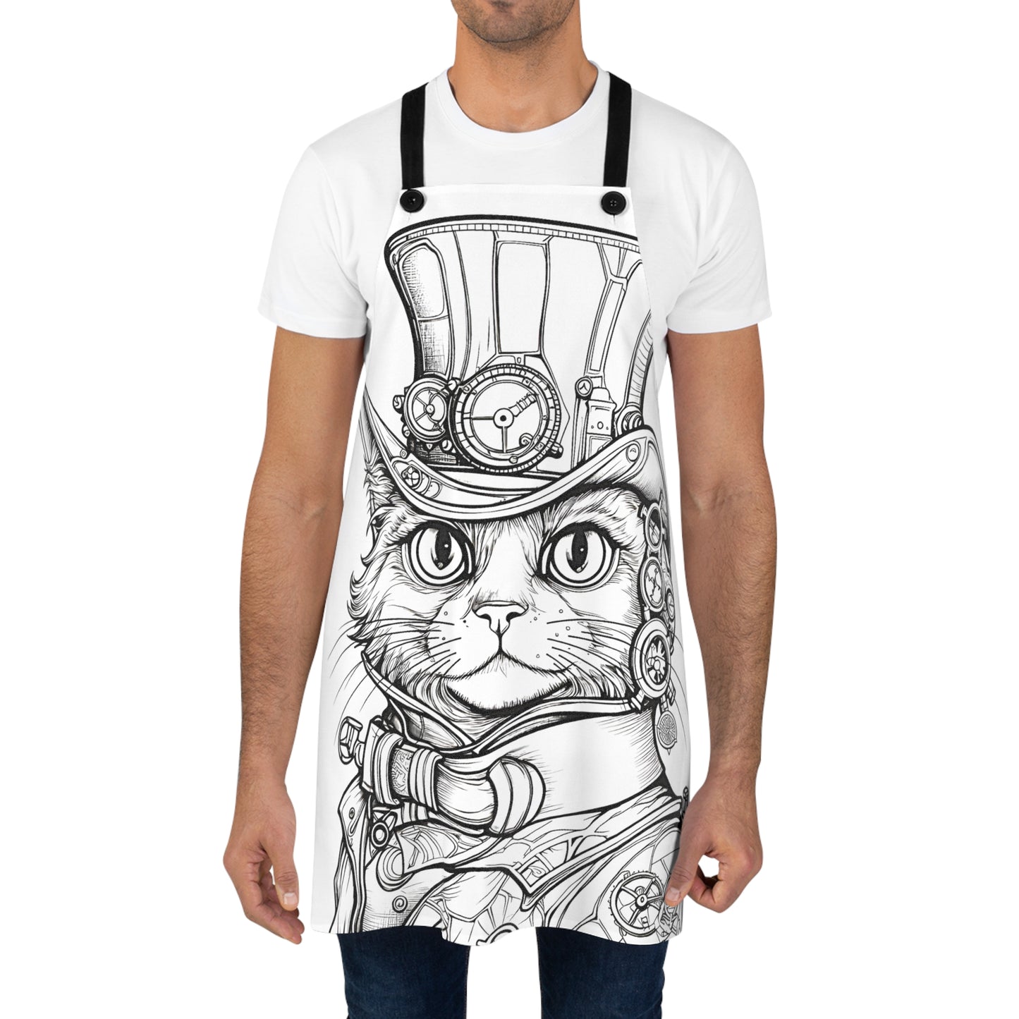 Apron Coloring Kit with 10 Fabric Markers - Steampunk Cat
