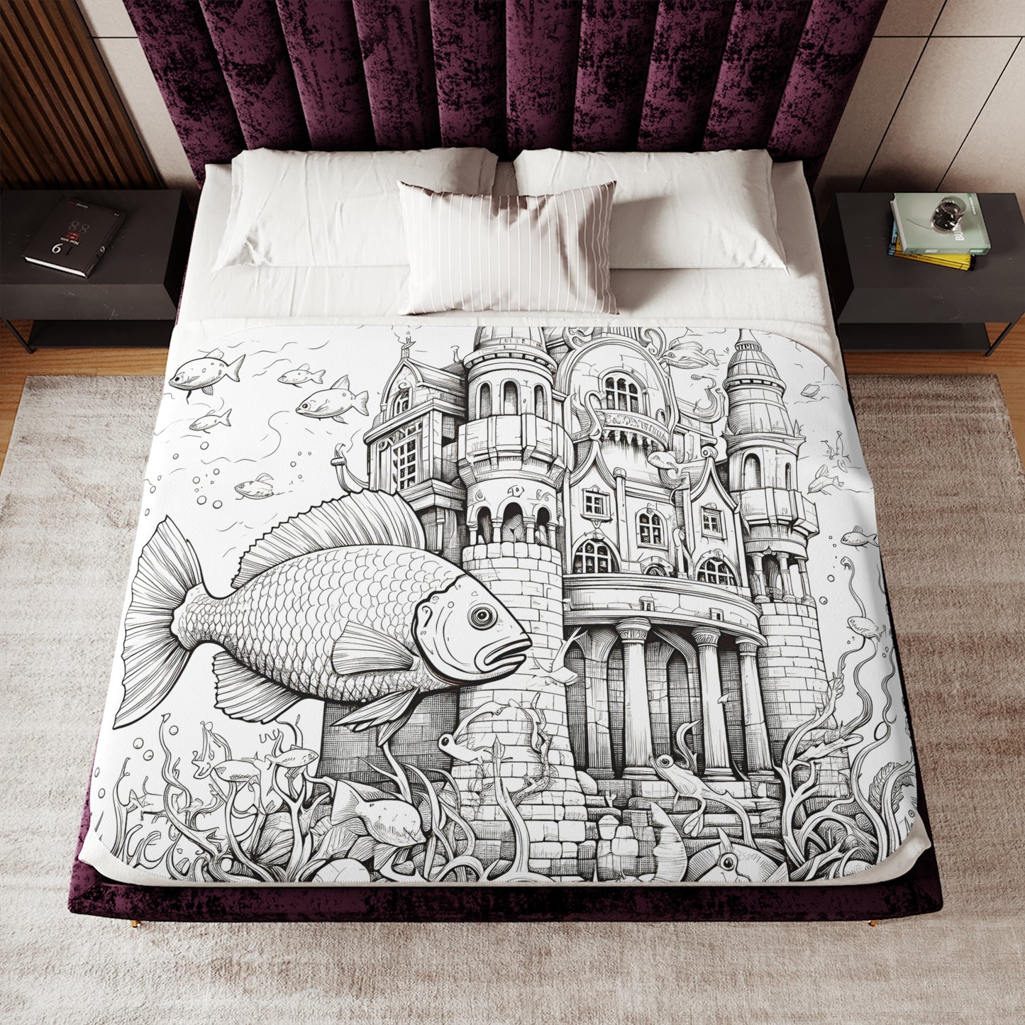 Blanket Coloring Kit with 10 Fabric Markers - Fish and Castle