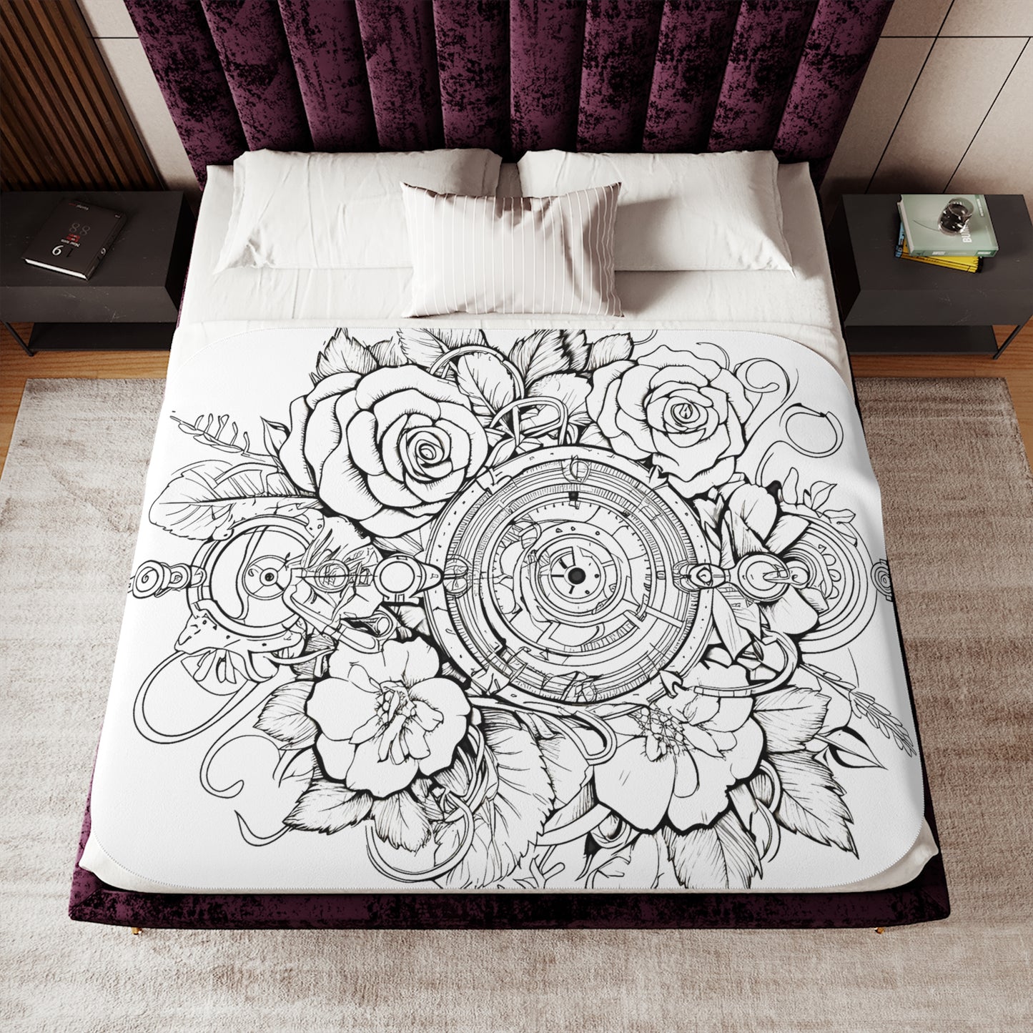 Blanket Coloring Kit with 10 Fabric Markers - Mechanical Rose Design