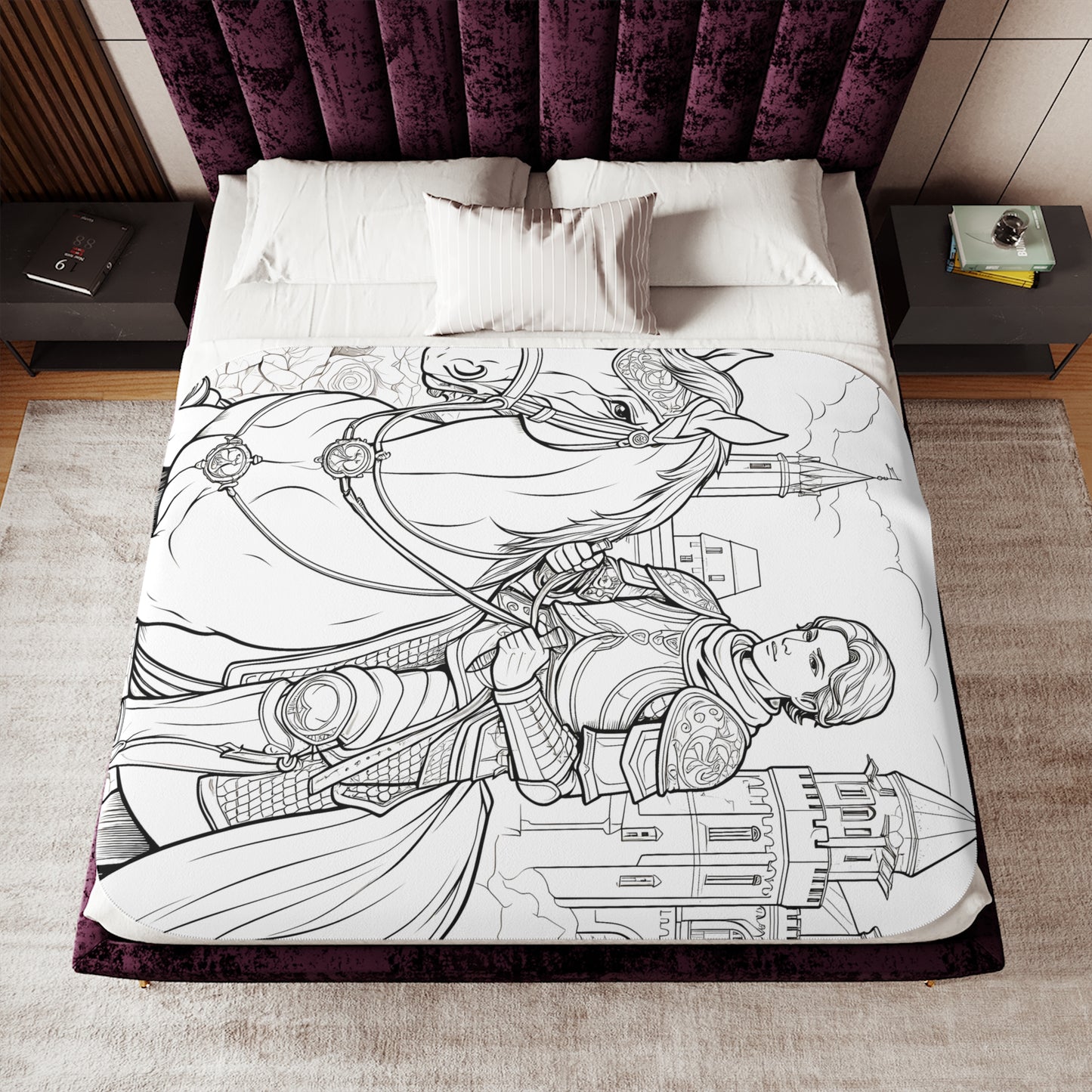 Blanket Coloring Kit with 10 Fabric Markers - Medieval Knight on Horseback