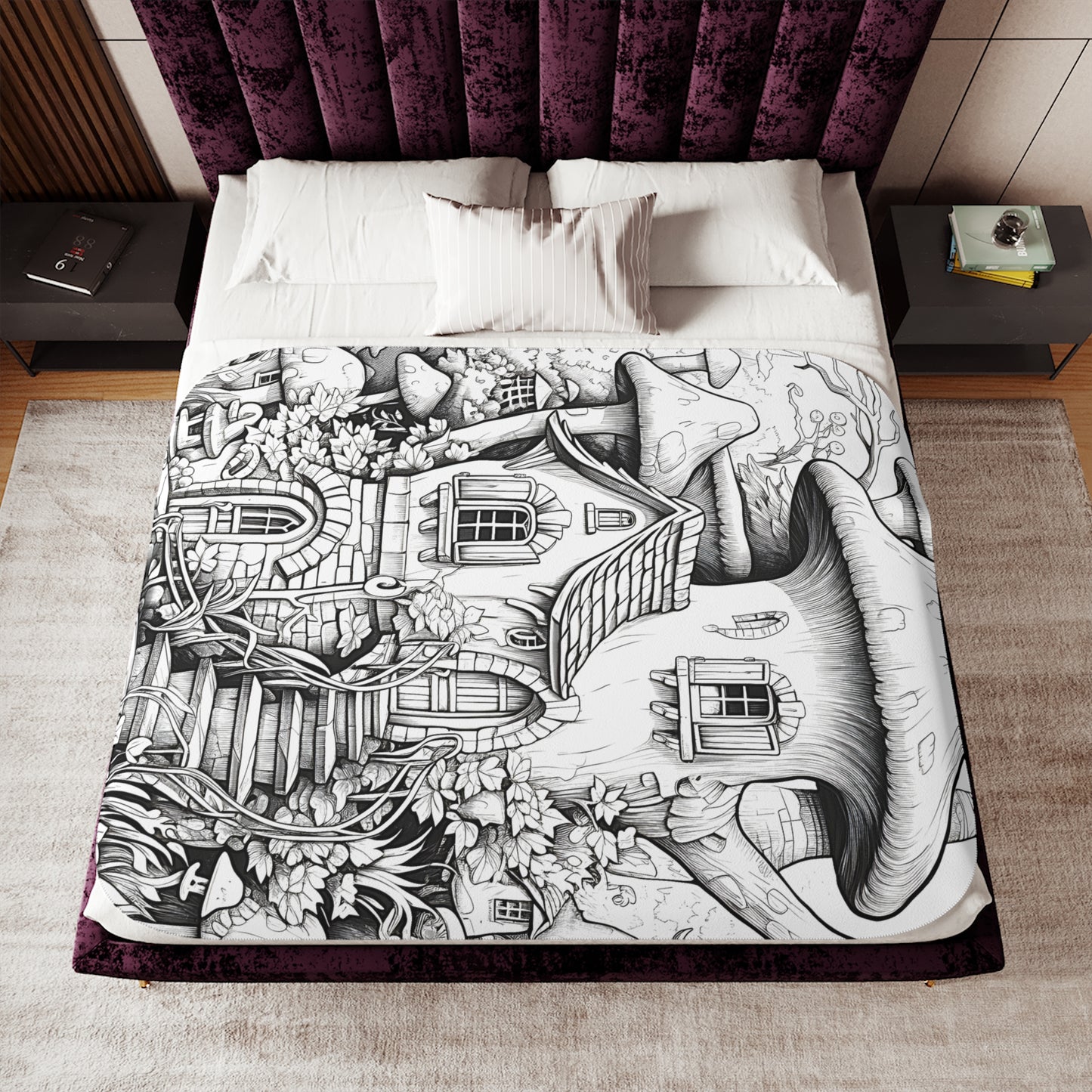 Blanket Coloring Kit with 10 Fabric Markers - Mushroom House