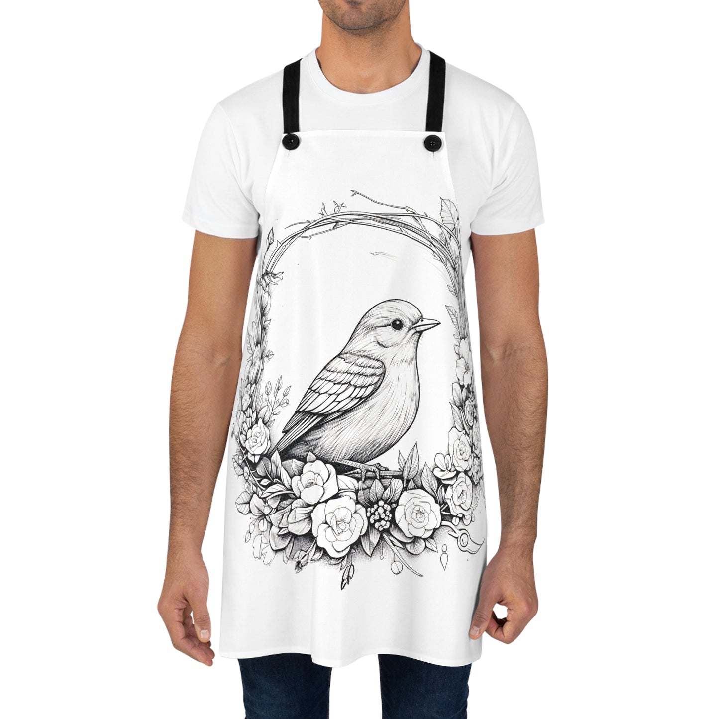 Apron Coloring Kit with 10 Fabric Markers - Bird in Floral Wreath