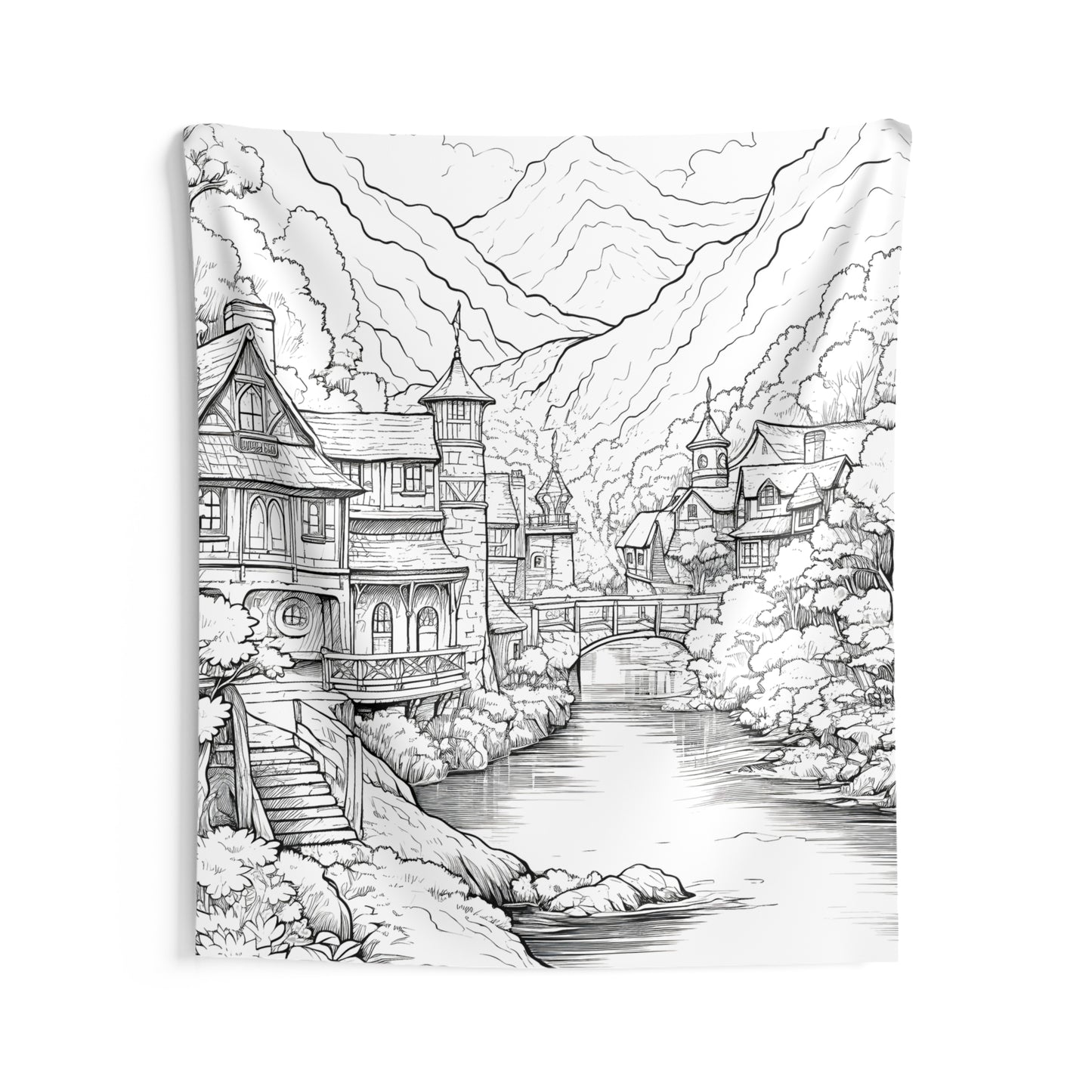 Indoor Wall Tapestries Coloring Kit with 10 Fabric Markers - Medieval Village