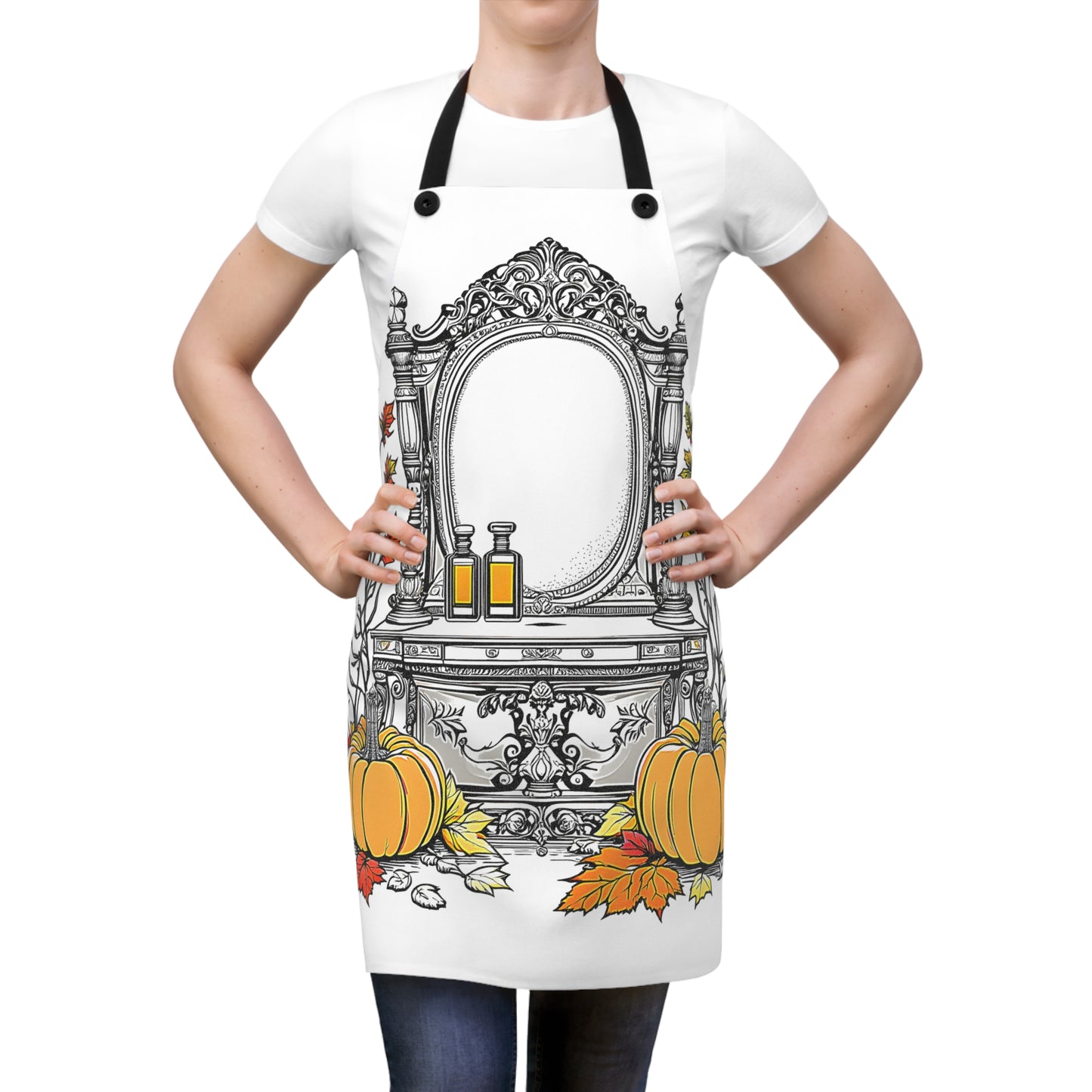 Apron Colorful Graphic Design - Pumpkins and Leaves