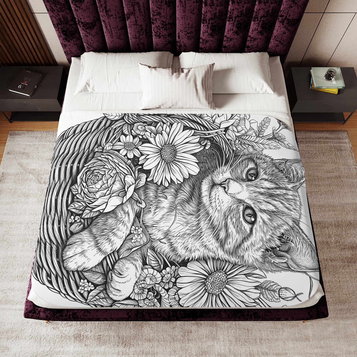 Blanket Coloring Kit with 10 Fabric Markers - Kitten with Flowers