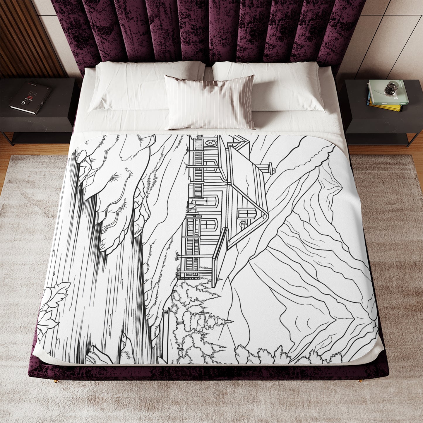 Blanket Coloring Kit with 10 Fabric Markers - Mountain Cabin