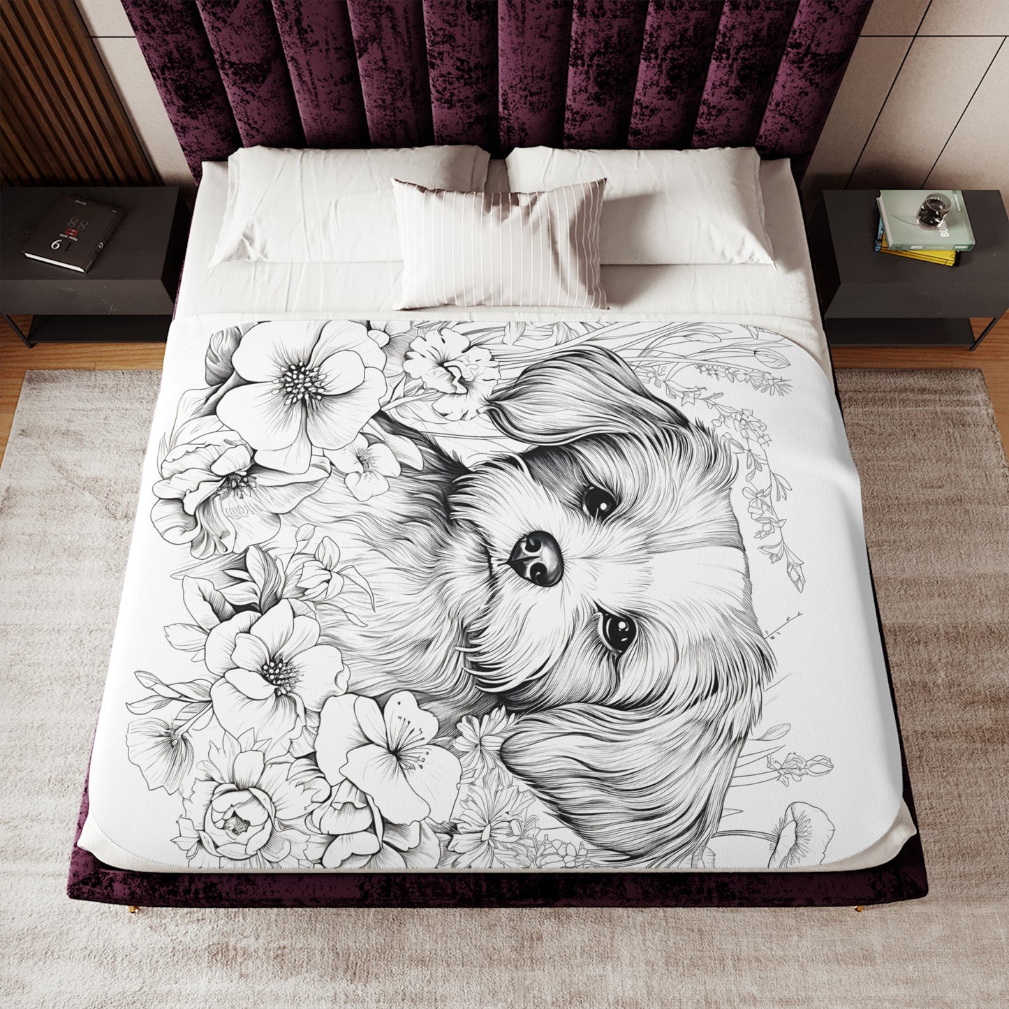 Blanket Coloring Kit with 10 Fabric Markers - Dog with Flowers