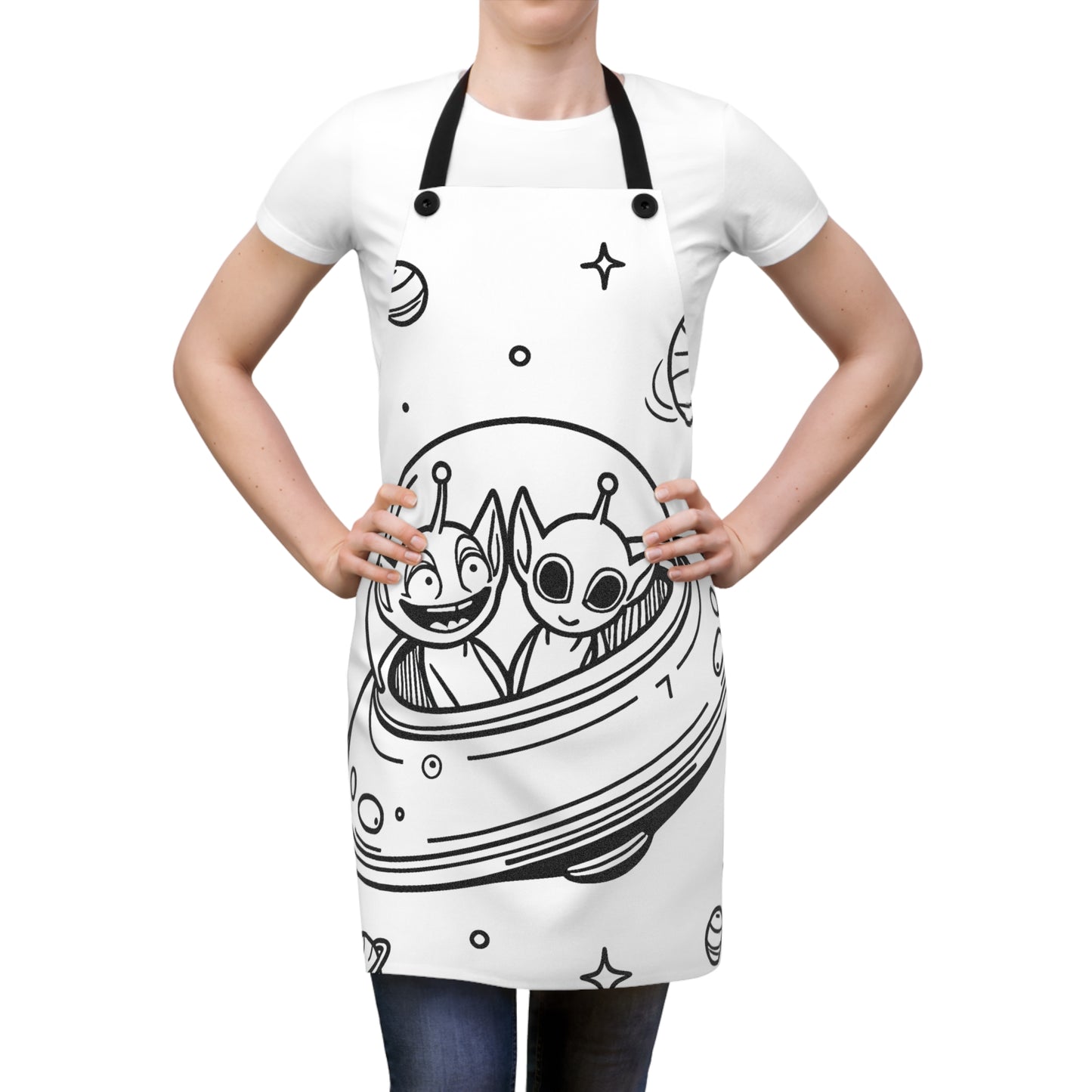 Apron Coloring Kit with 10 Fabric Markers - Aliens in Spaceship