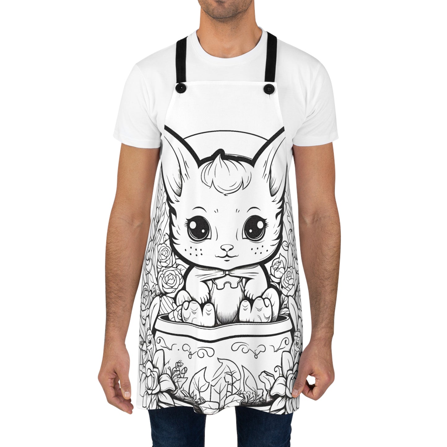 Apron Coloring Kit with 10 Fabric Markers - Cat in a Flower Pot