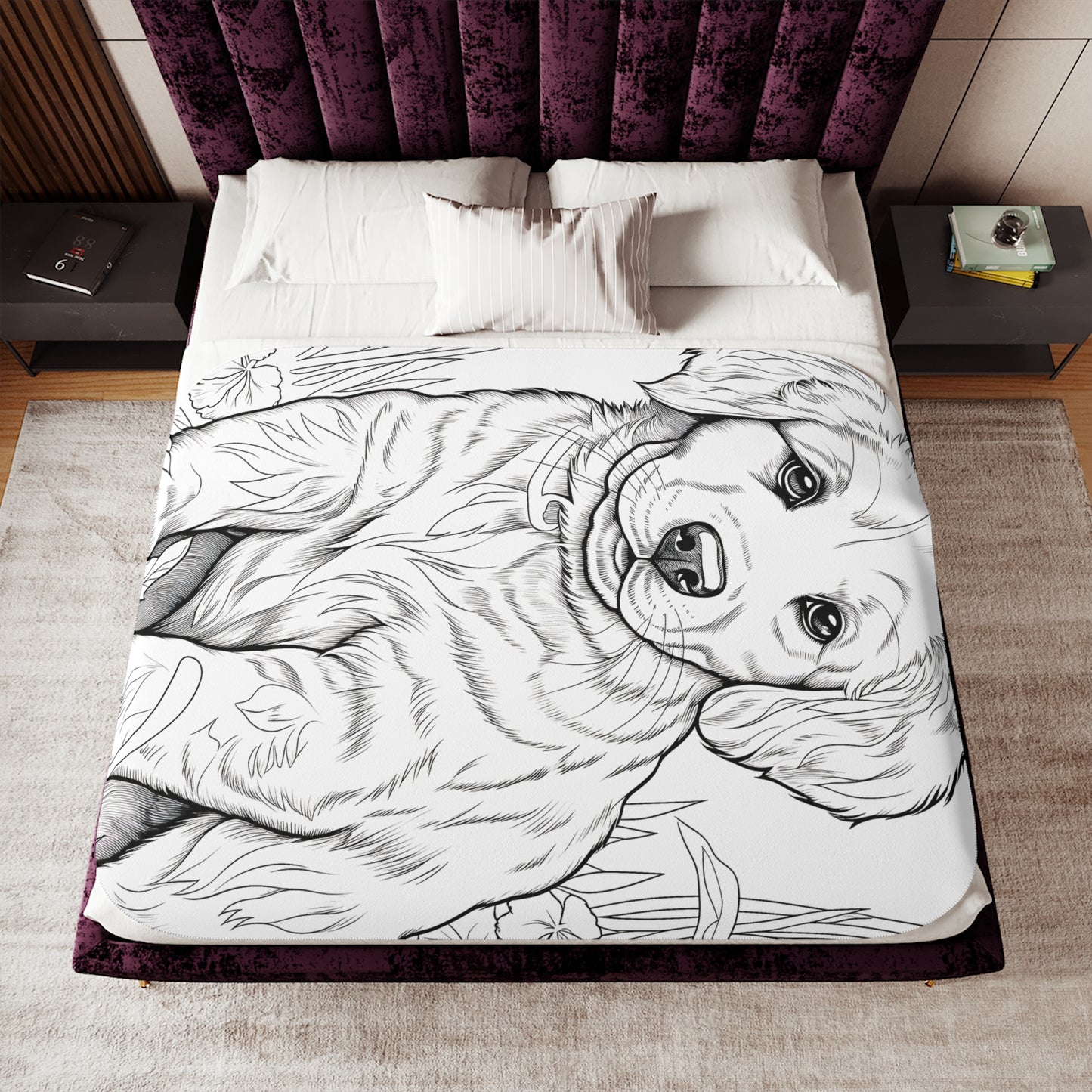 Blanket Coloring Kit with 10 Fabric Markers - Puppy in Garden