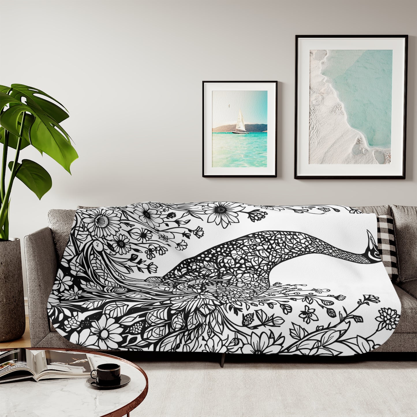 Blanket Coloring Kit with 10 Fabric Markers - Peacock in Floral Garden