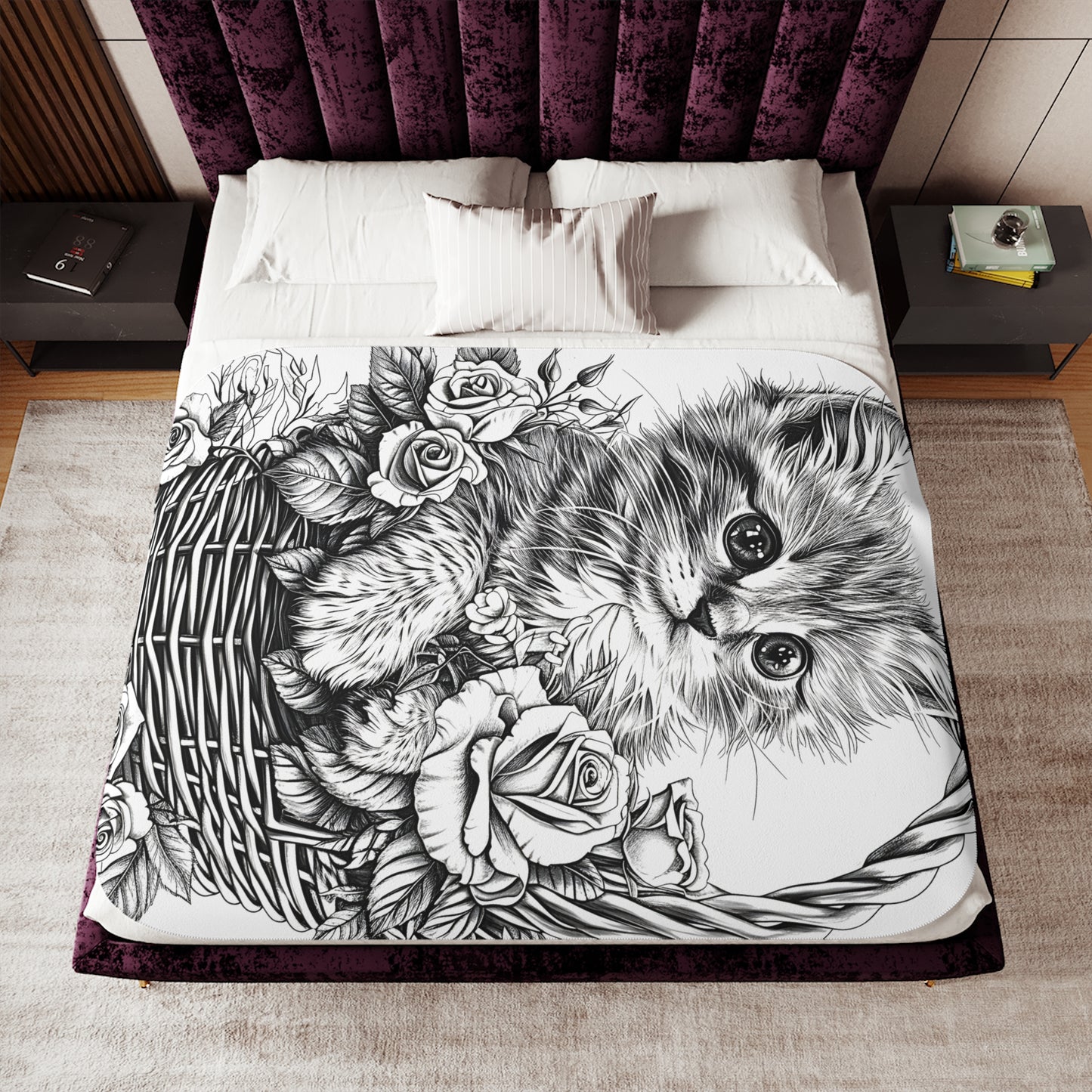 Blanket Coloring Kit with 10 Fabric Markers - Kitten in a Basket