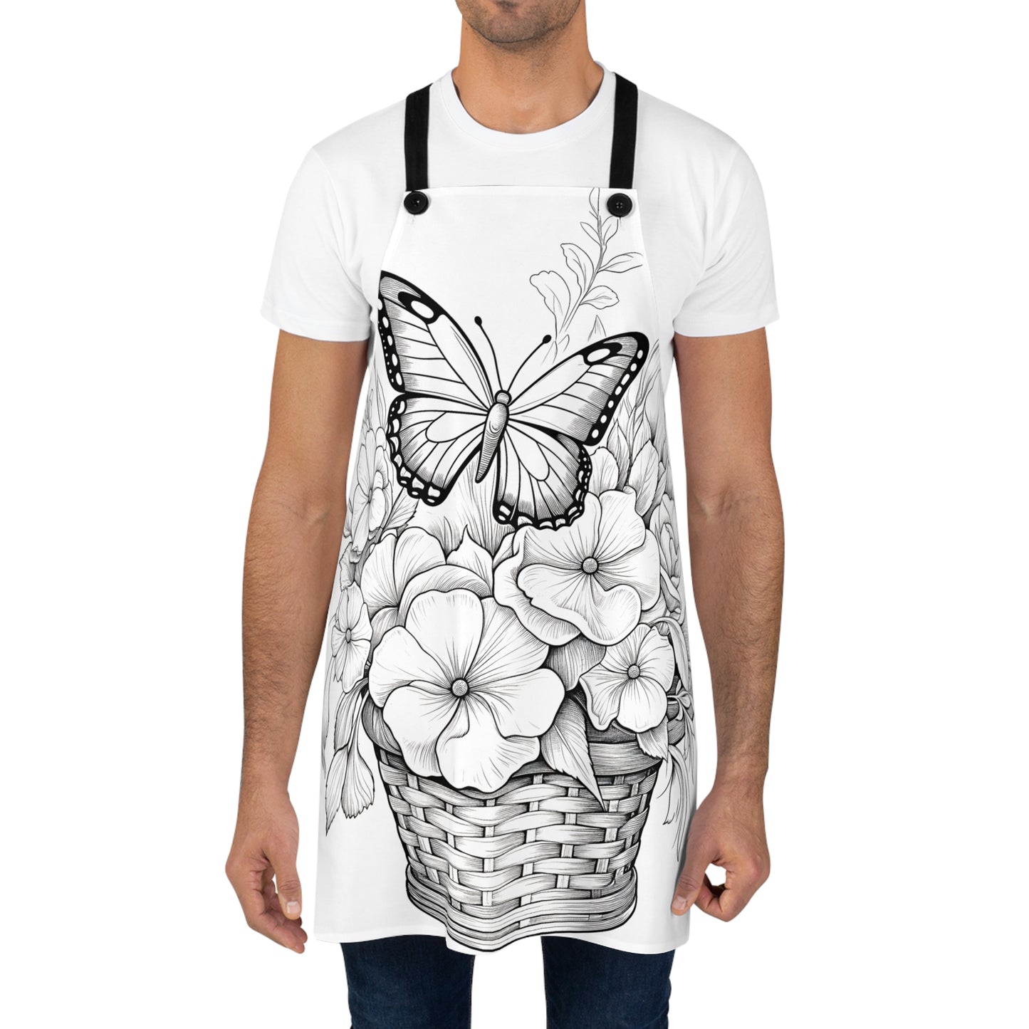 Apron Coloring Kit with 10 Fabric Markers - Floral Basket with Butterflies