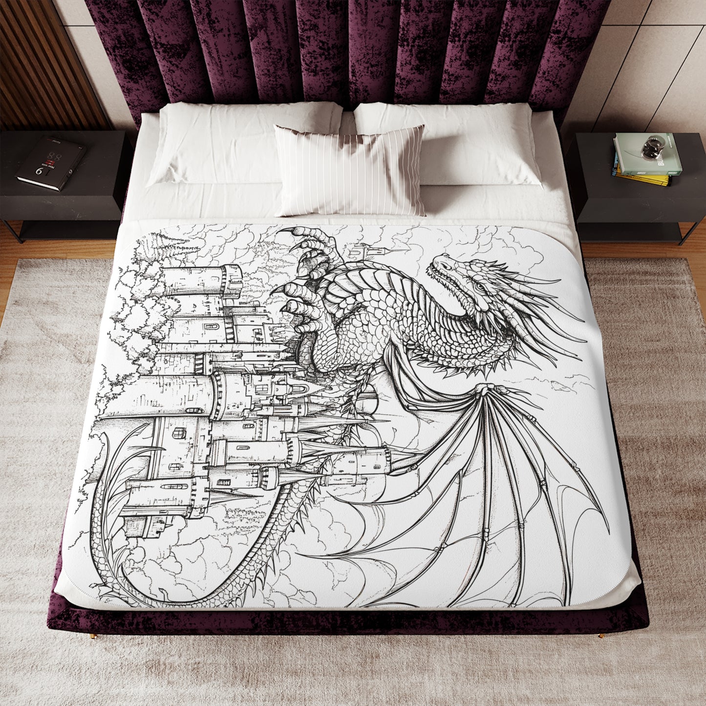 Blanket Coloring Kit with 10 Fabric Markers - Dragon and Castle