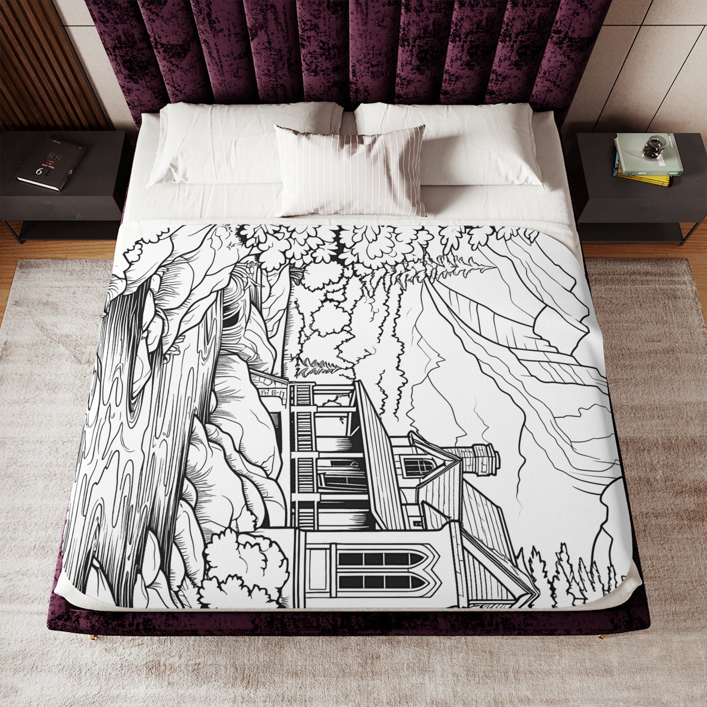 Blanket Coloring Kit with 10 Fabric Markers - Mountain Cabin