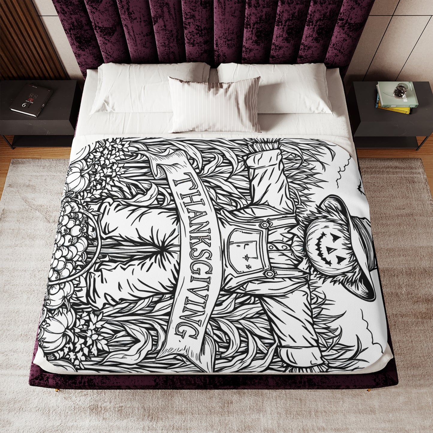 Blanket Coloring Kit with 10 Fabric Markers - Thanksgiving Scarecrow