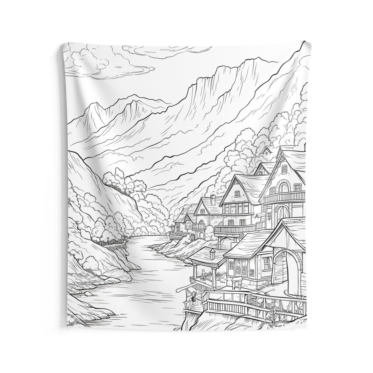 Indoor Wall Tapestries Coloring Kit with 10 Fabric Markers - Mountain Village