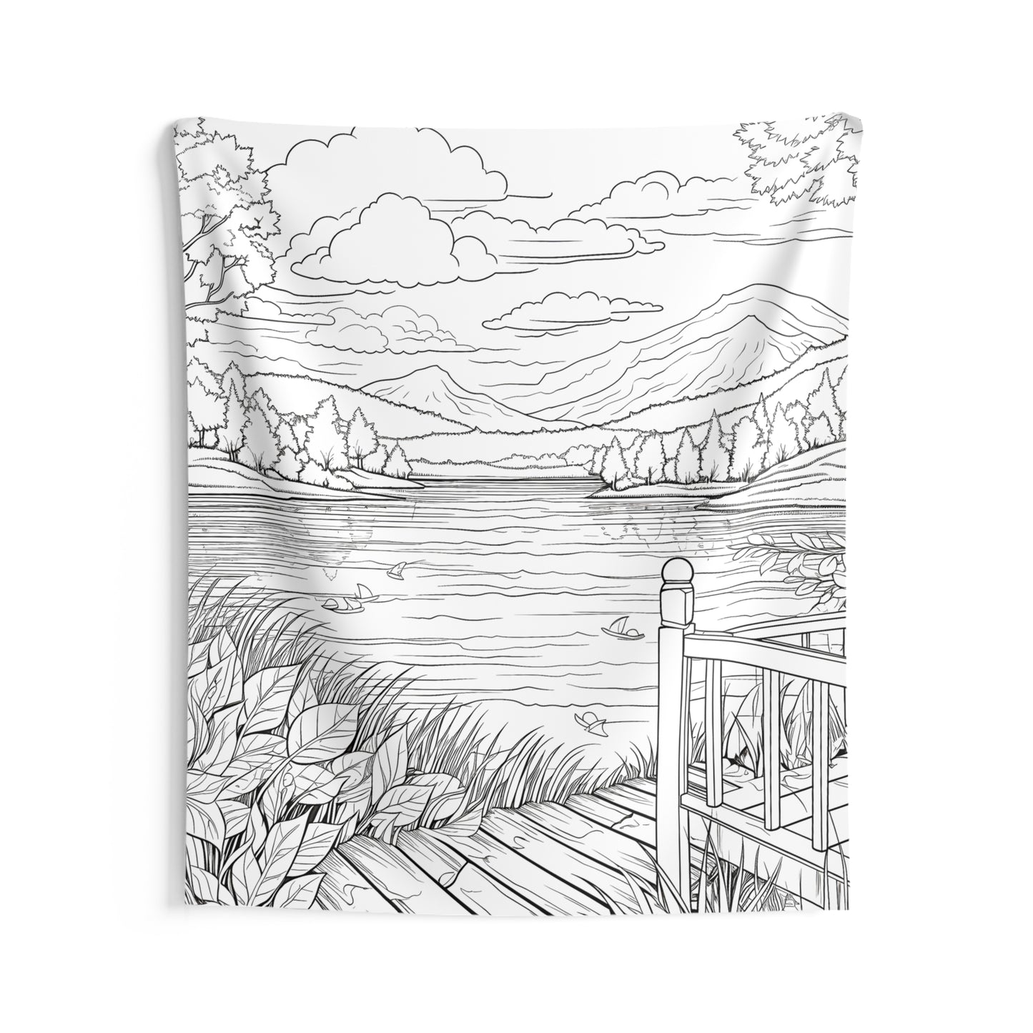 Indoor Wall Tapestries Coloring Kit with 10 Fabric Markers - Mountains and Lake