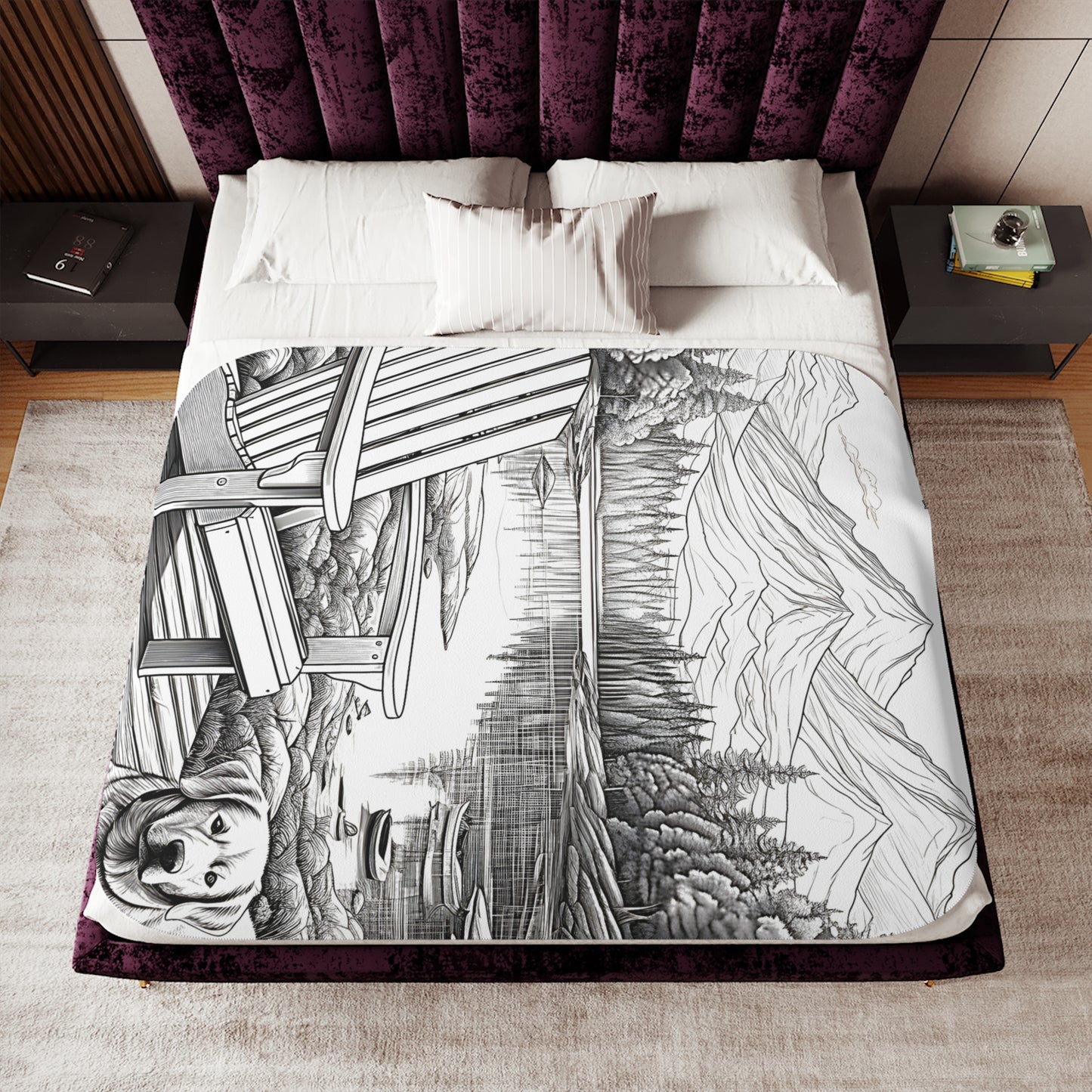 Blanket Coloring Kit with 10 Fabric Markers - Mountain Lake with Dog