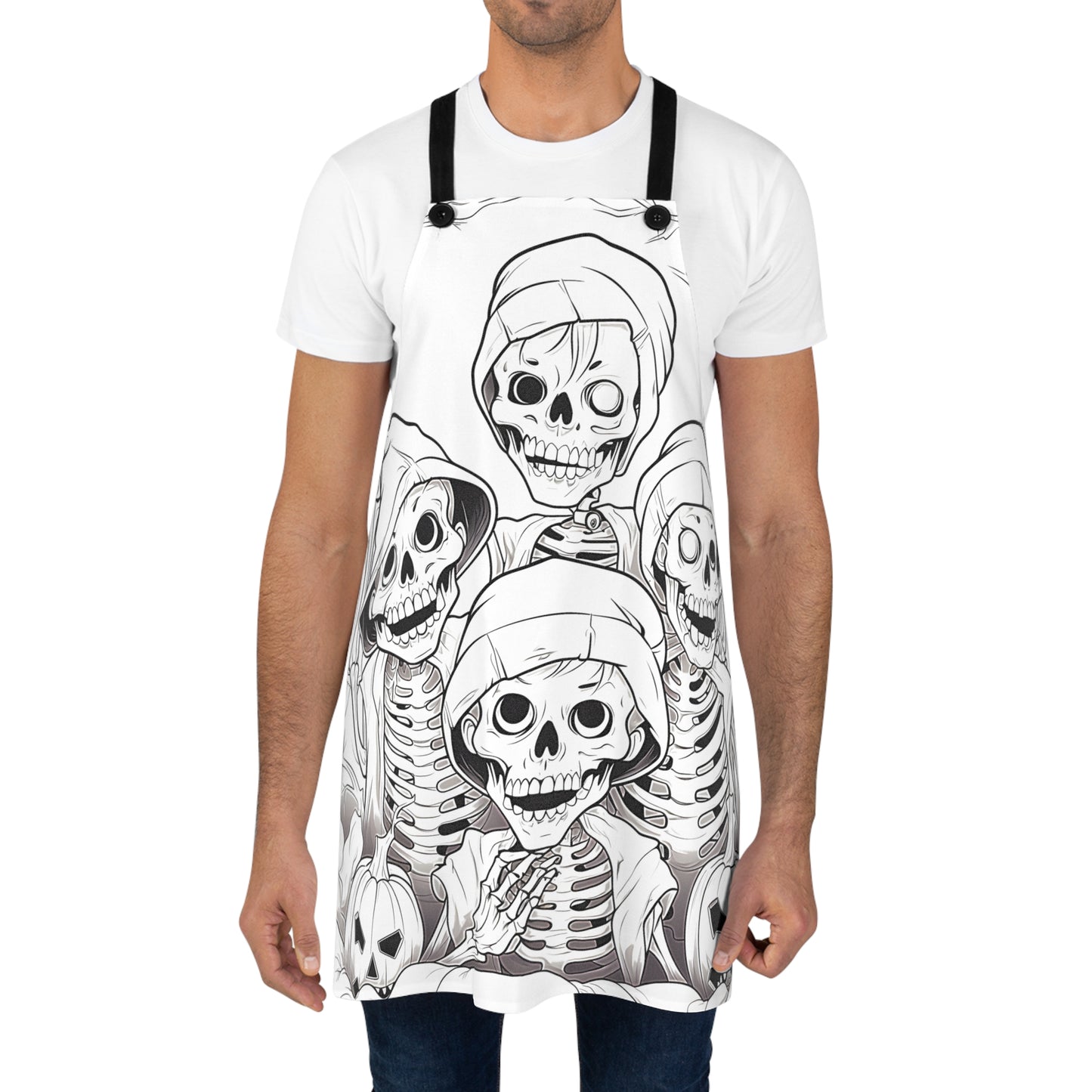 Apron Coloring Kit with 10 Fabric Markers - Hooded Skeletons with Jack-o'-lanterns