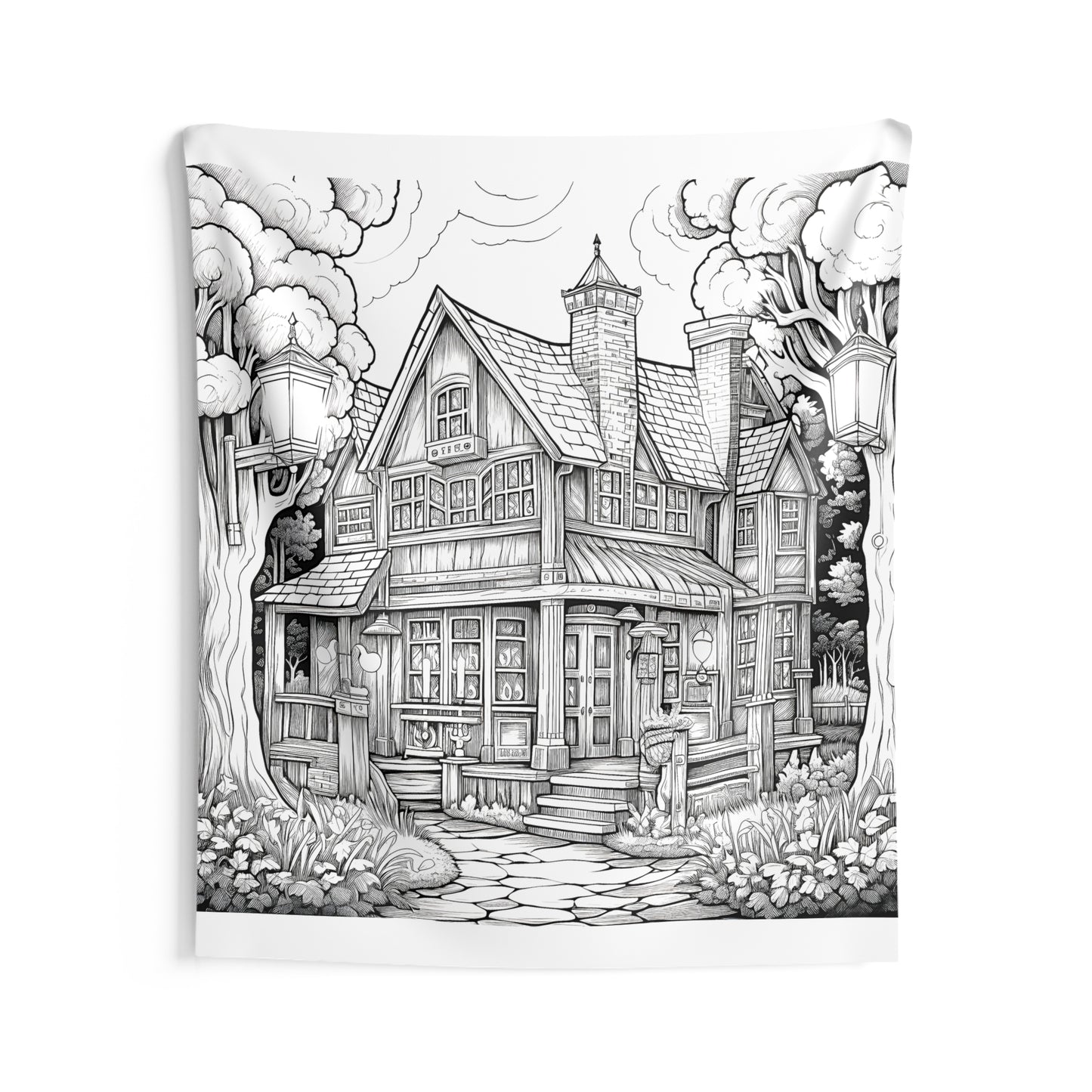 Indoor Wall Tapestries Coloring Kit with 10 Fabric Markers - Wooden House