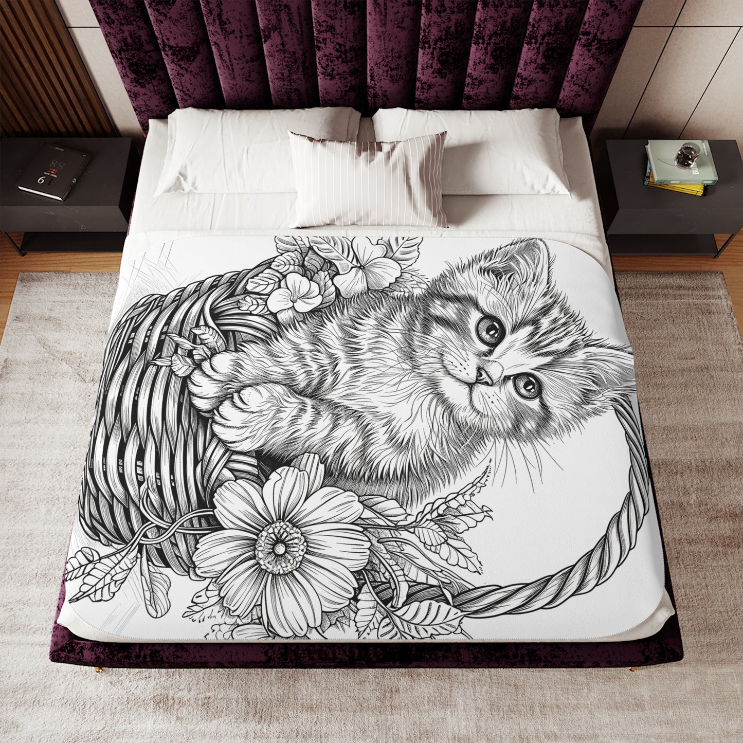 Blanket Coloring Kit with 10 Fabric Markers - Kitten in a Basket