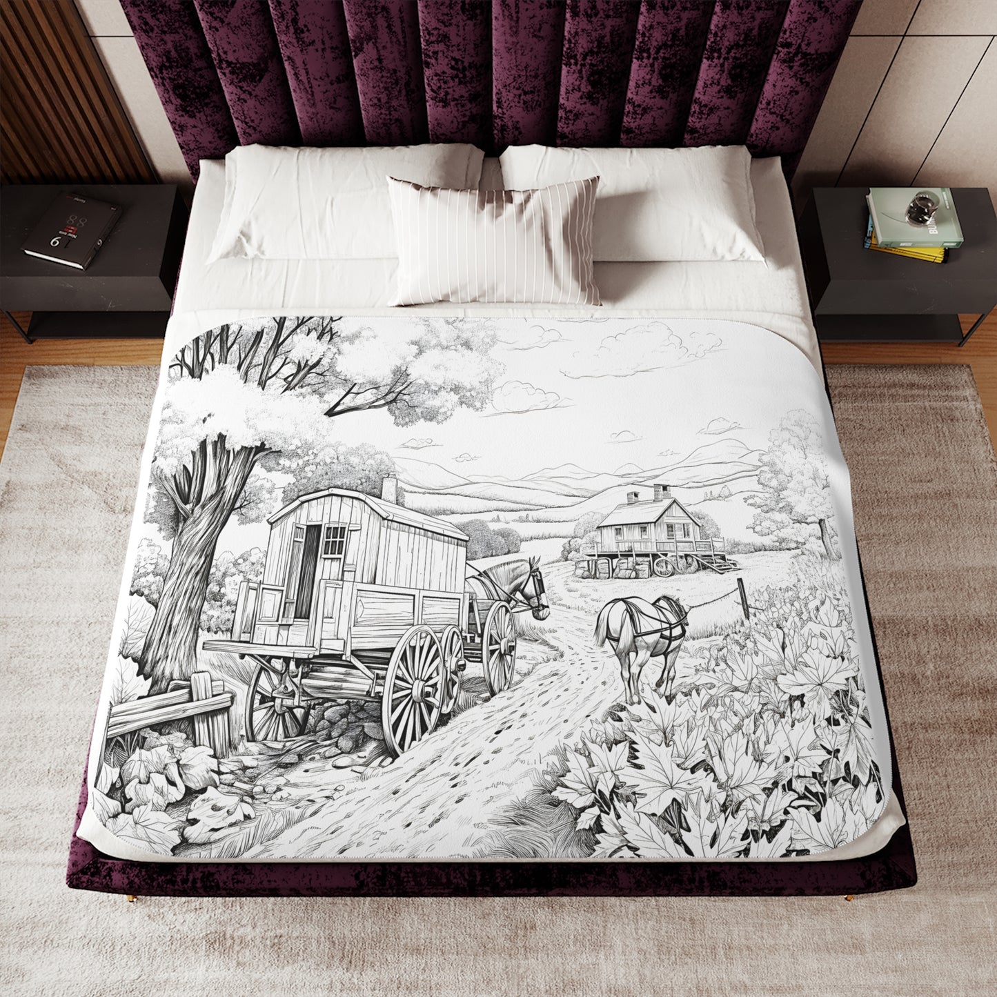 Blanket Coloring Kit with 10 Fabric Markers - Rural Scene
