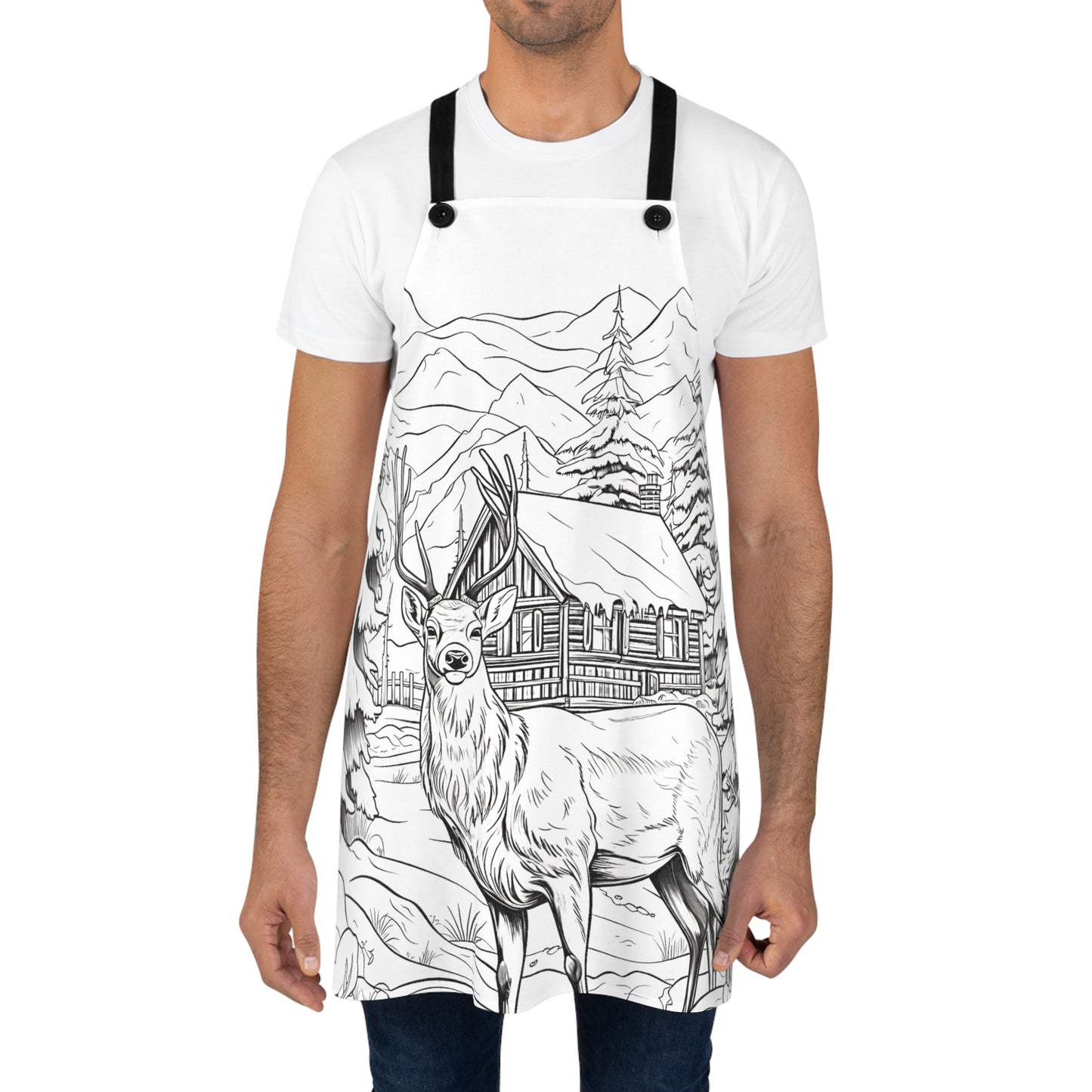 Apron Coloring Kit with 10 Fabric Markers - Deer in Snowy Forest