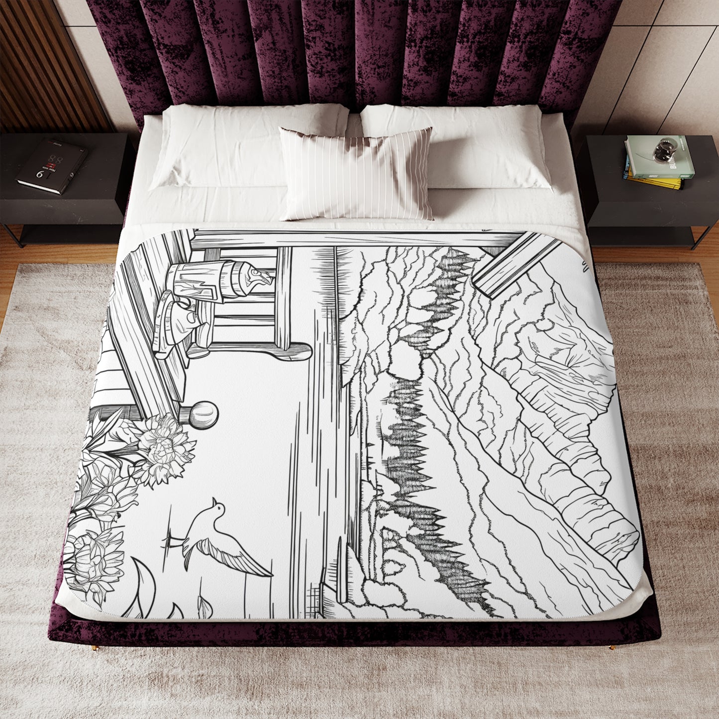 Blanket Coloring Kit with 10 Fabric Markers - Mountain Scenery