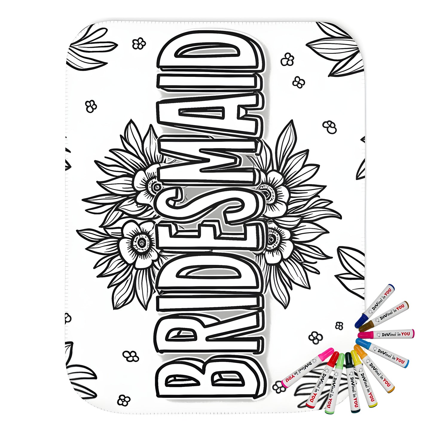 A beautiful blanket featuring a black and white floral illustration with the word 'BRIDESMAID' in bold letters, perfect for bridesmaids, maid of honor gifts, or a unique piece of home decor.