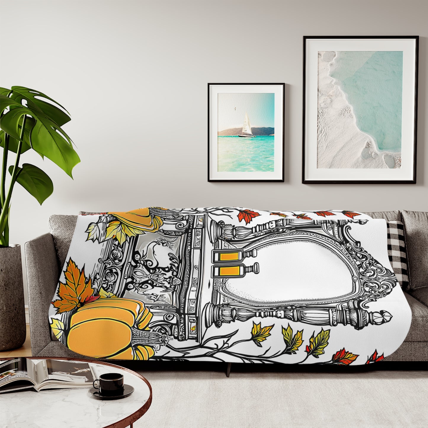 Blanket Colorful Graphic Design - Pumpkins and Leaves