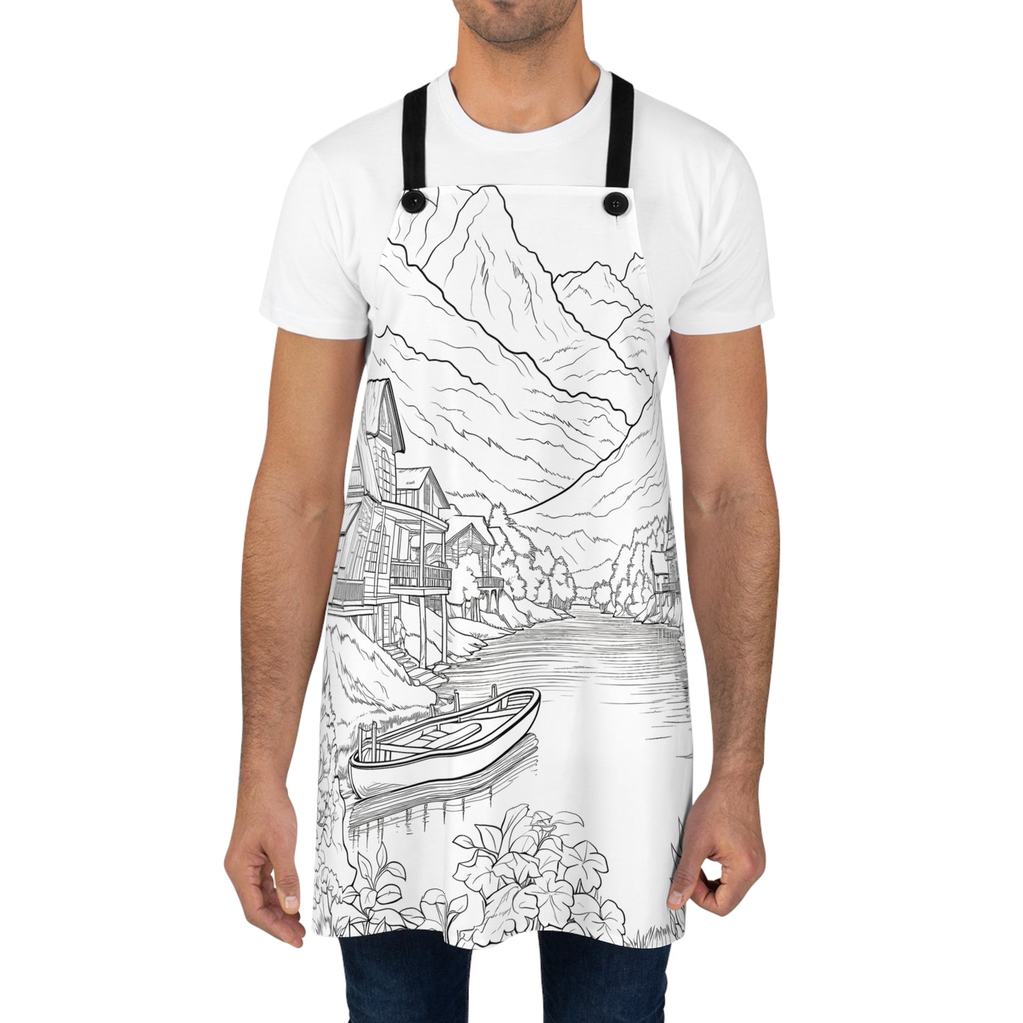 Apron Coloring Kit with 10 Fabric Markers - Mountain Lake Scene