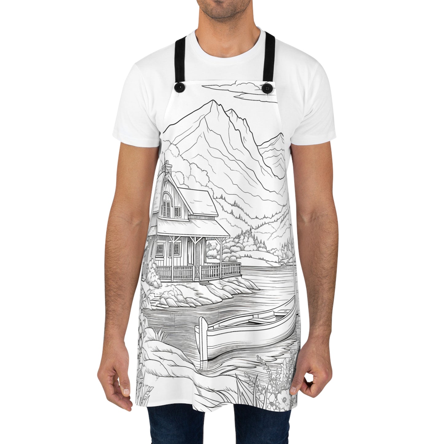 Apron Coloring Kit with 10 Fabric Markers - Mountain Scenery with Cabin