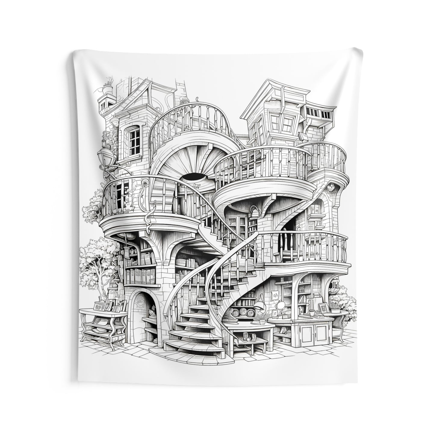 Indoor Wall Tapestries Coloring Kit with 10 Fabric Markers - Fantasy House