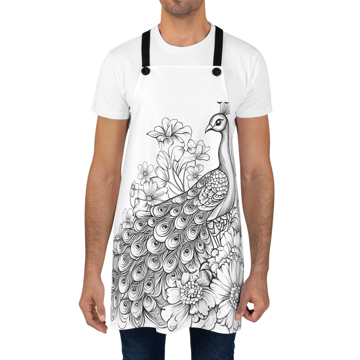 Apron Coloring Kit with 10 Fabric Markers - Peacock with Flowers