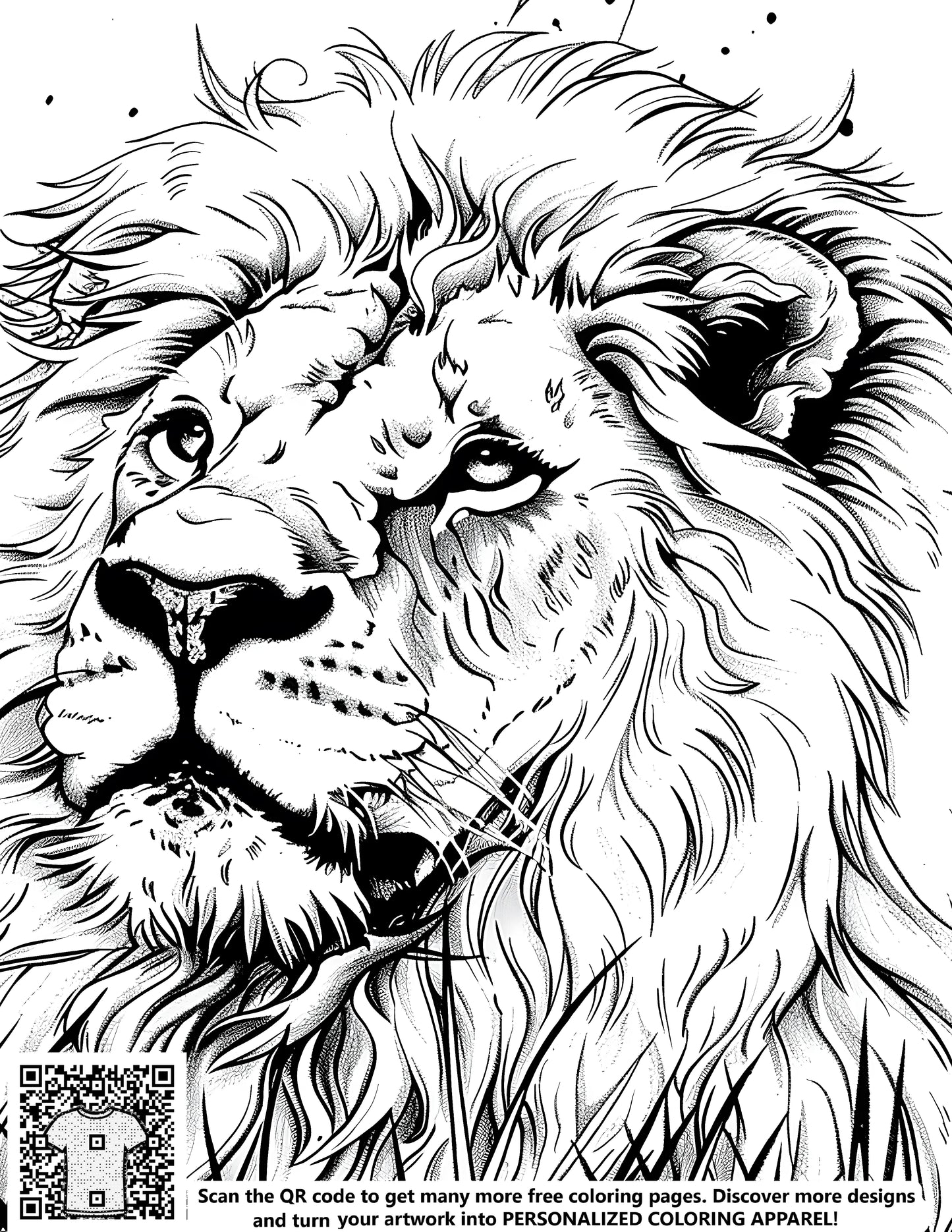 Coloring page featuring a majestic lion's face, along with a free coloring kit and 10 fabric markers - a great activity for kids and adults alike