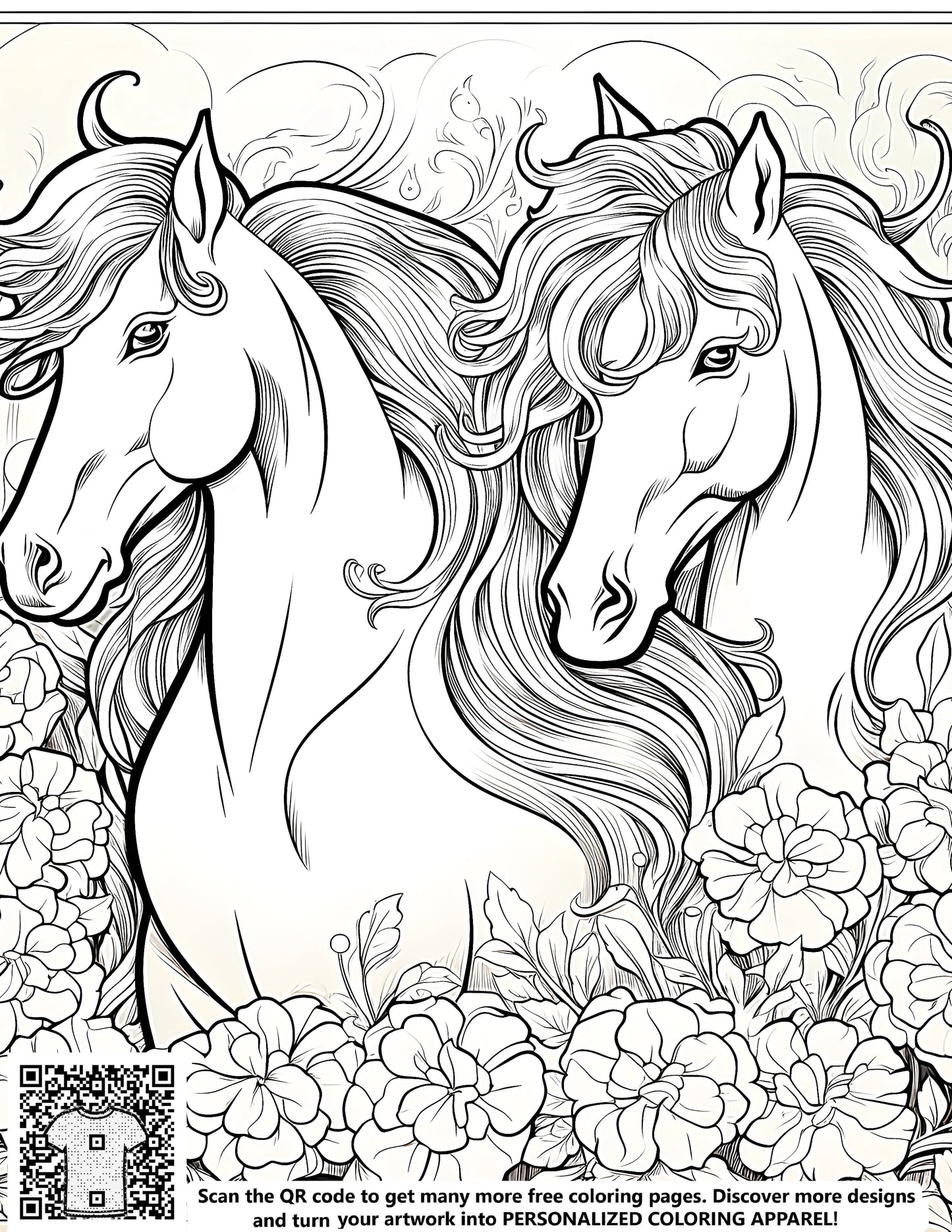 Intricate horse coloring page with floral designs