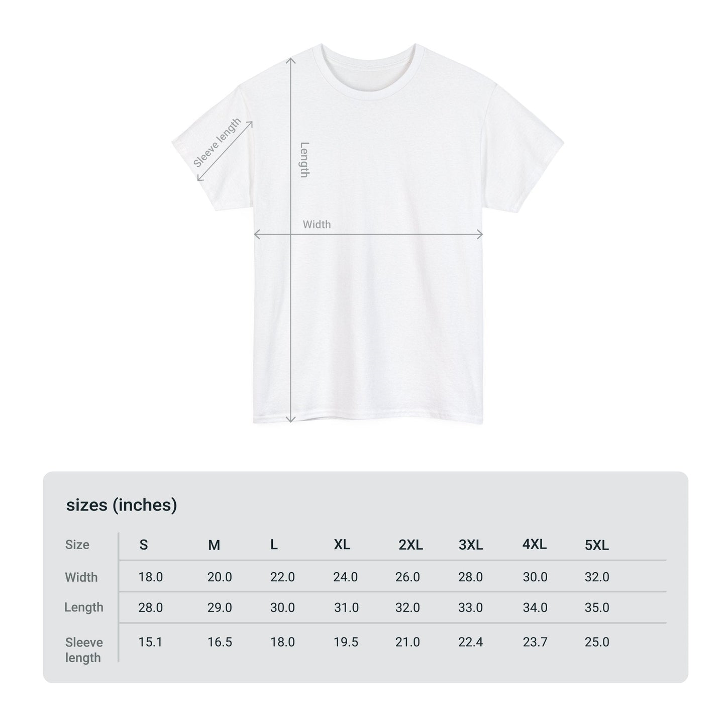 Unisex T-Shirt size chart for DaVinci in You coloring kits