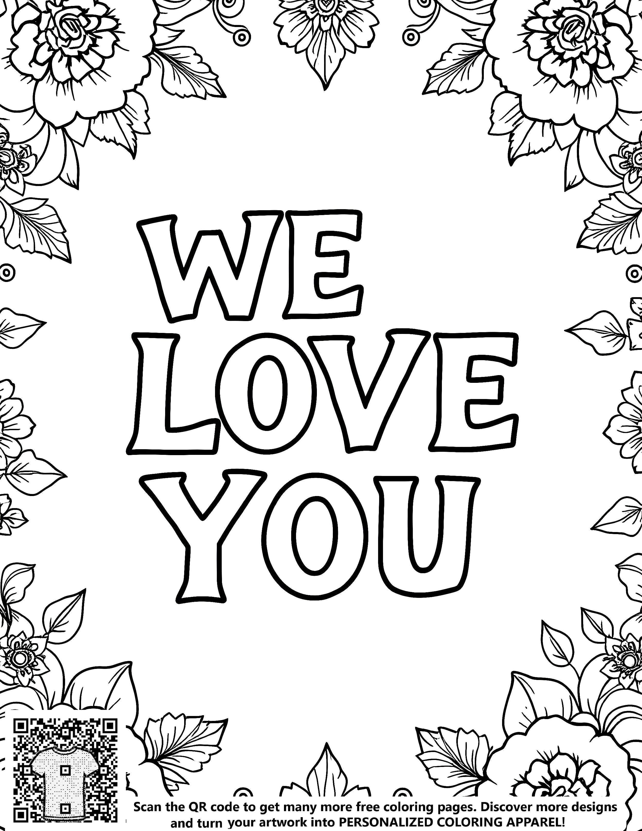 FREE 'We Love You' Floral Coloring Page Printable Download Davinci