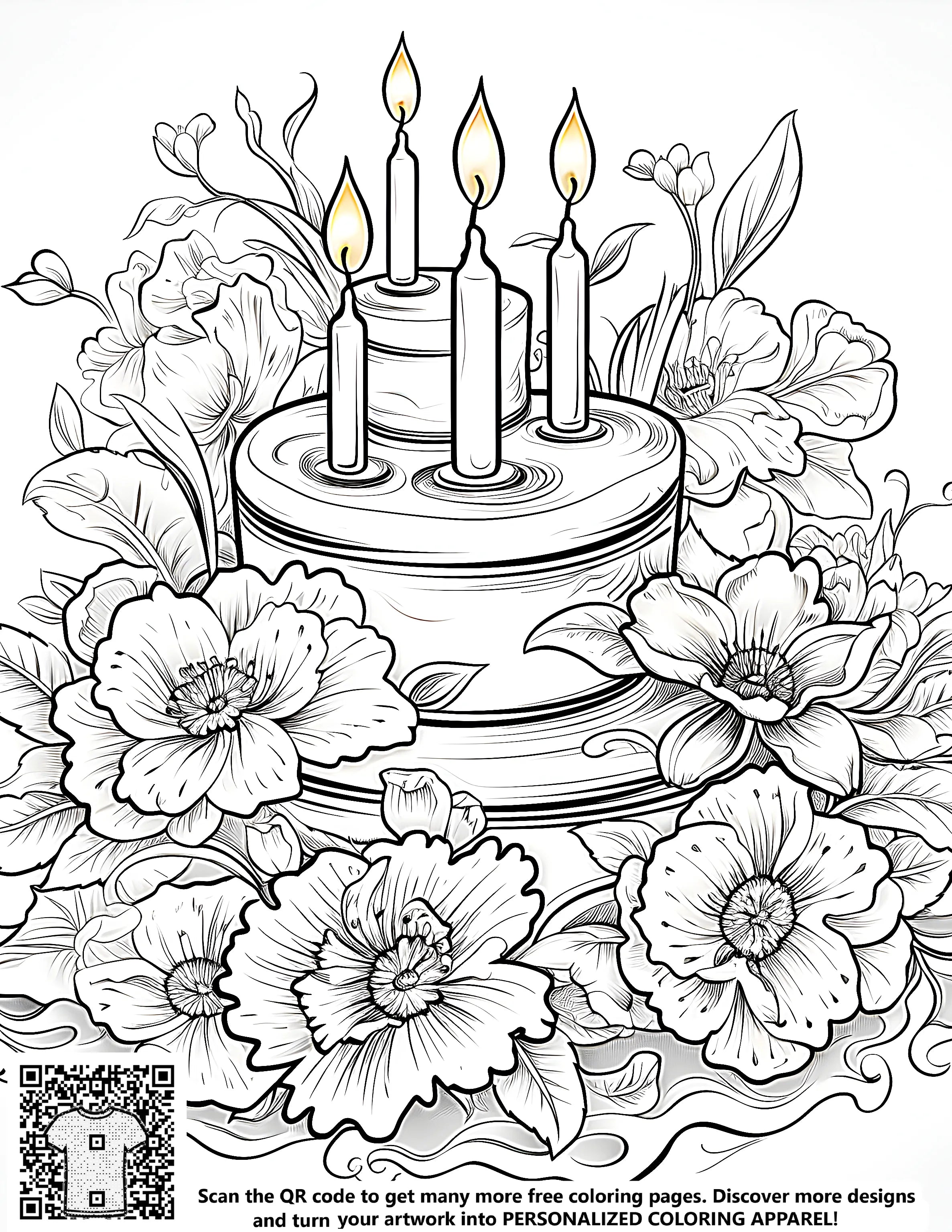 FREE Birthday Cake Coloring Page with Flowers - Download NOW – Davinci ...