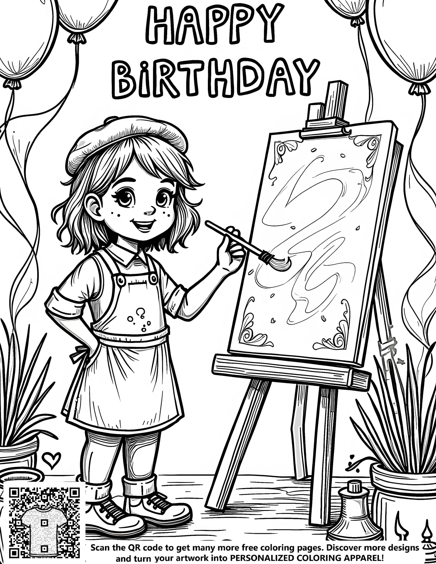 Colouring book for kids, children's arts and crafts kit with free colouring page of happy birthday party, kid painting canvas art supplies, balloons