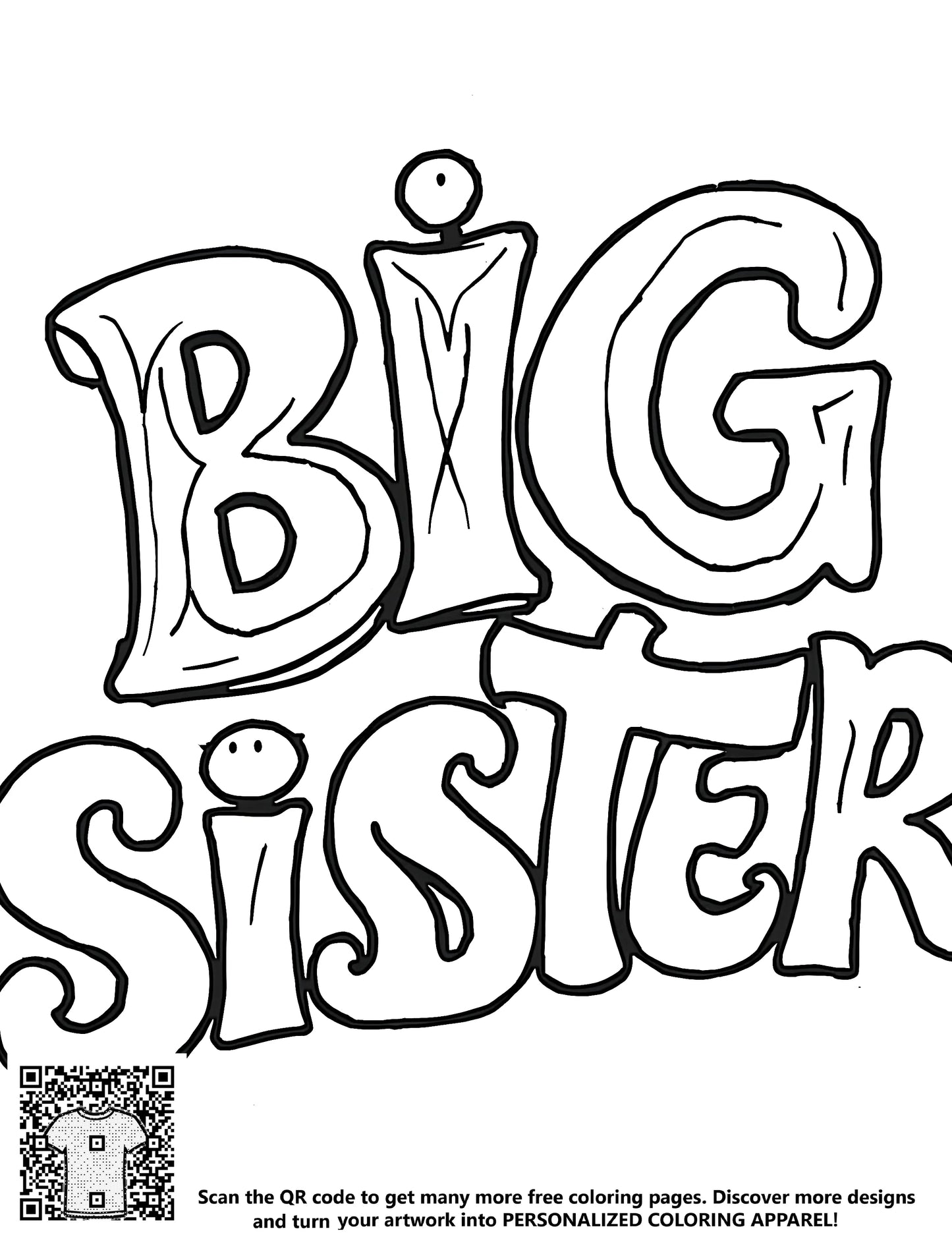 Free coloring pages for big sister and little sibling or brother, fun and educational activities for kids.