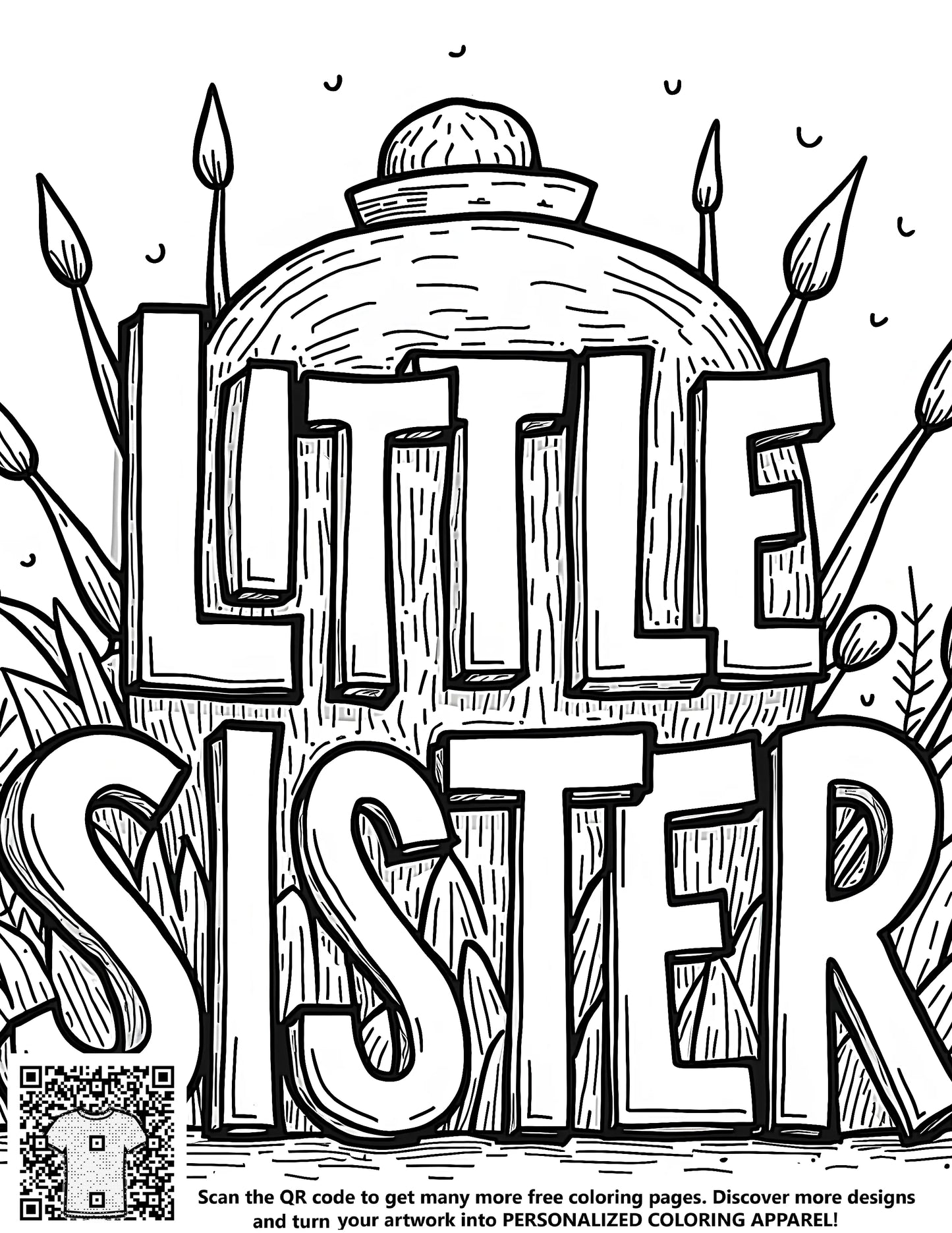 Free coloring page with cute sister design, perfect for little sisters, brother or sister gift ideas, sibling bonding activities