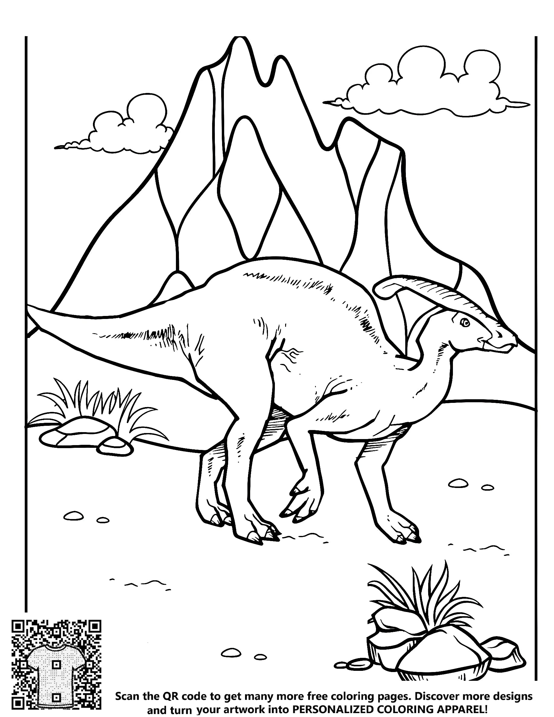 FREE Dinosaur Coloring Page - Printable Prehistoric Landscape Download ...