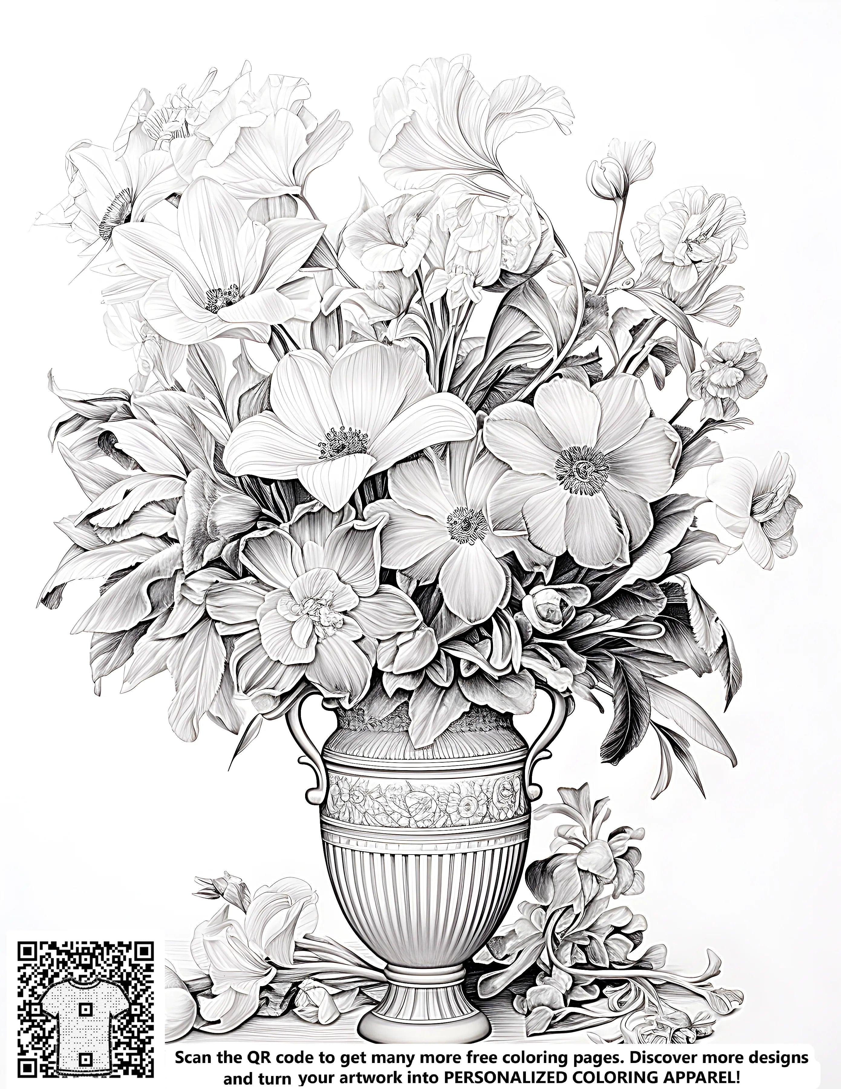 Free Vase with Flowers Coloring Page PDF – Davinci in You