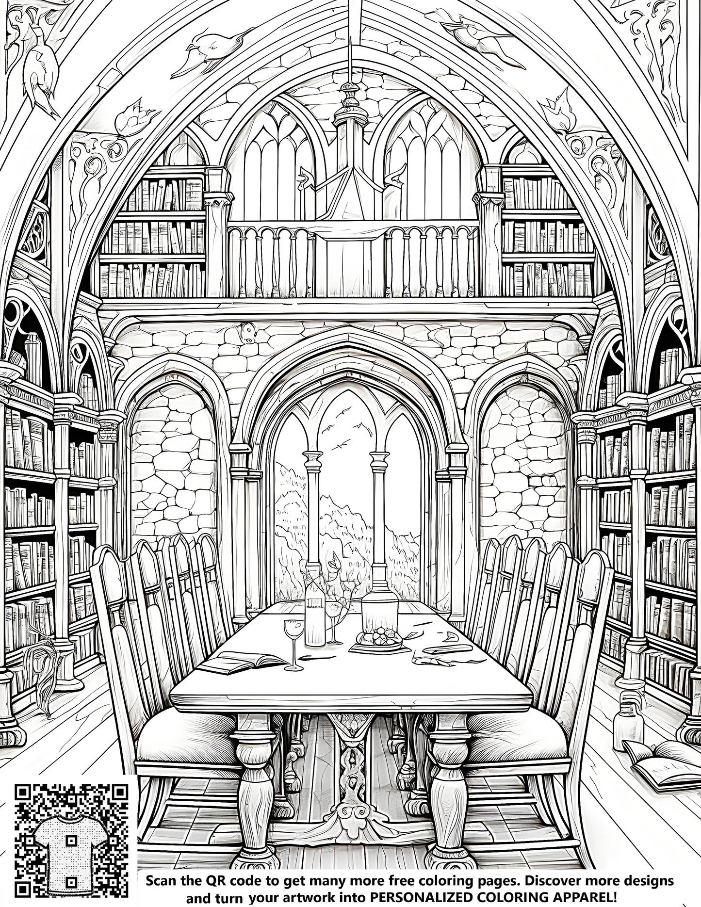Library-themed free coloring page coloring kit with 10 fabric markers